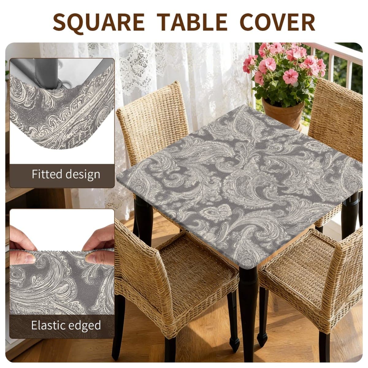 ARTSGOO Square Fitted Tablecloth with Elastic Edge Design Table Cover Waterproof Stain-Resistant Wipeable Table Cloth for Kitchen Dining Picnic Patio Outdoor Party Black Marble 36x36 Inch thumbnail 3
