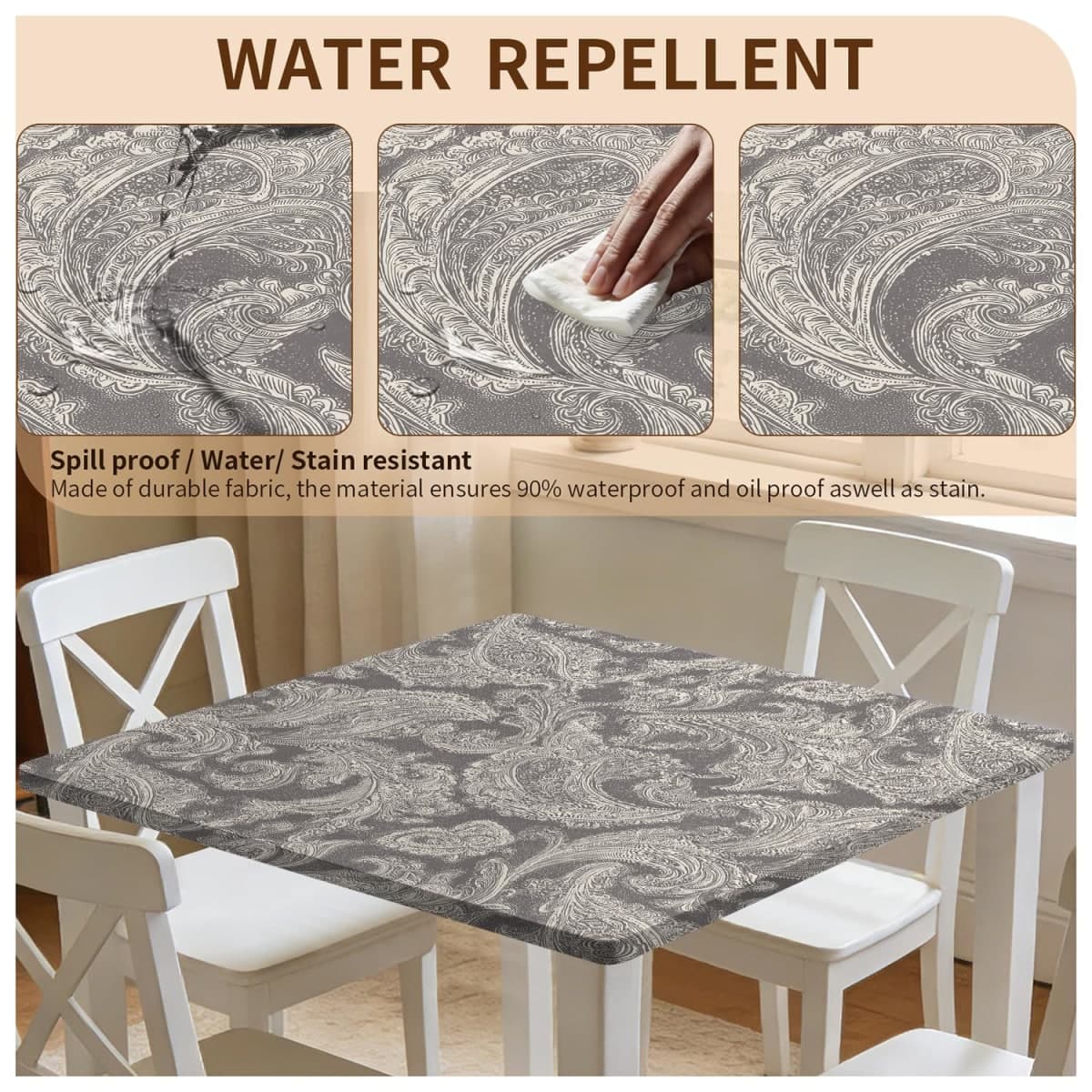 ARTSGOO Square Fitted Tablecloth with Elastic Edge Design Table Cover Waterproof Stain-Resistant Wipeable Table Cloth for Kitchen Dining Picnic Patio Outdoor Party Black Marble 36x36 Inch thumbnail 4