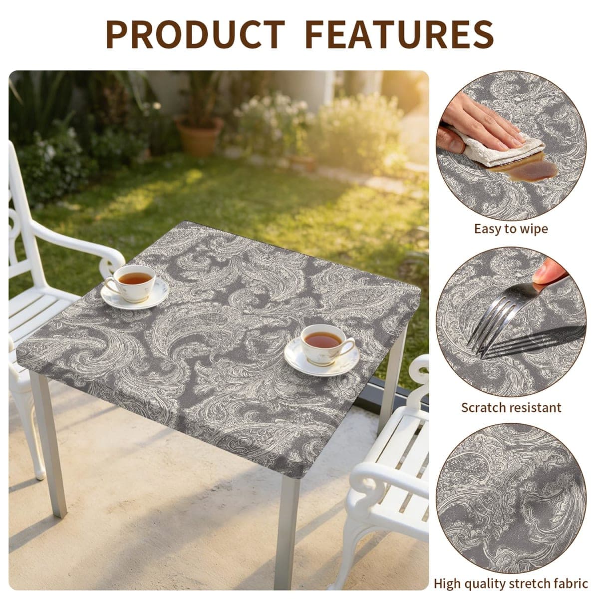 ARTSGOO Square Fitted Tablecloth with Elastic Edge Design Table Cover Waterproof Stain-Resistant Wipeable Table Cloth for Kitchen Dining Picnic Patio Outdoor Party Black Marble 36x36 Inch thumbnail 5