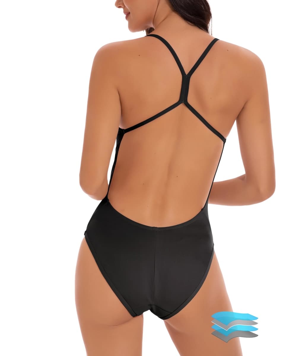 Beautikini Period Swimwear Women One Piece Menstrual Swimsuit Leakproof Racerback Athletic Bathing Suit for Teens Girls, Black, Large