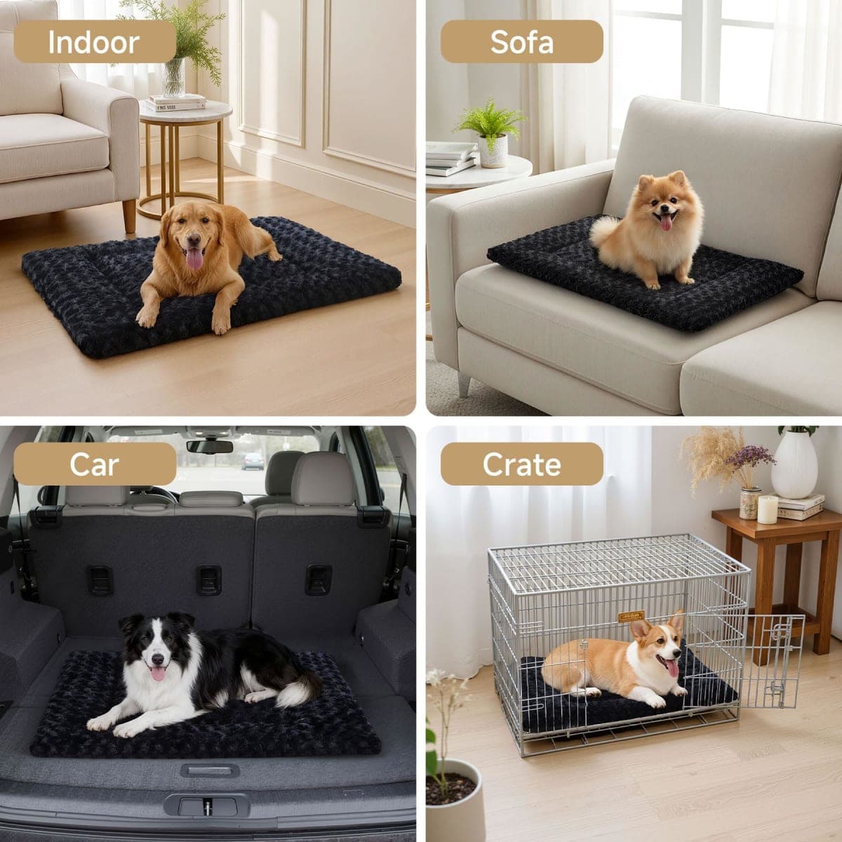 Washable Dog Bed Mat Reversible Dog Crate Pad Soft Fluffy Pet Kennel Beds Dog Sleeping Mattress for Large Jumbo Medium Small Dogs, 47 x 29 Inch, Grey thumbnail 2