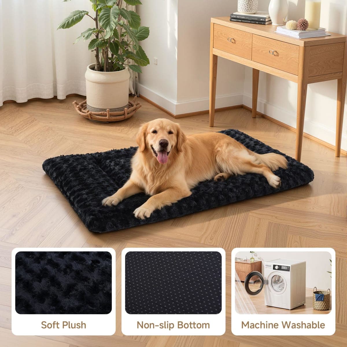 Washable Dog Bed Mat Reversible Dog Crate Pad Soft Fluffy Pet Kennel Beds Dog Sleeping Mattress for Large Jumbo Medium Small Dogs, 47 x 29 Inch, Grey thumbnail 4