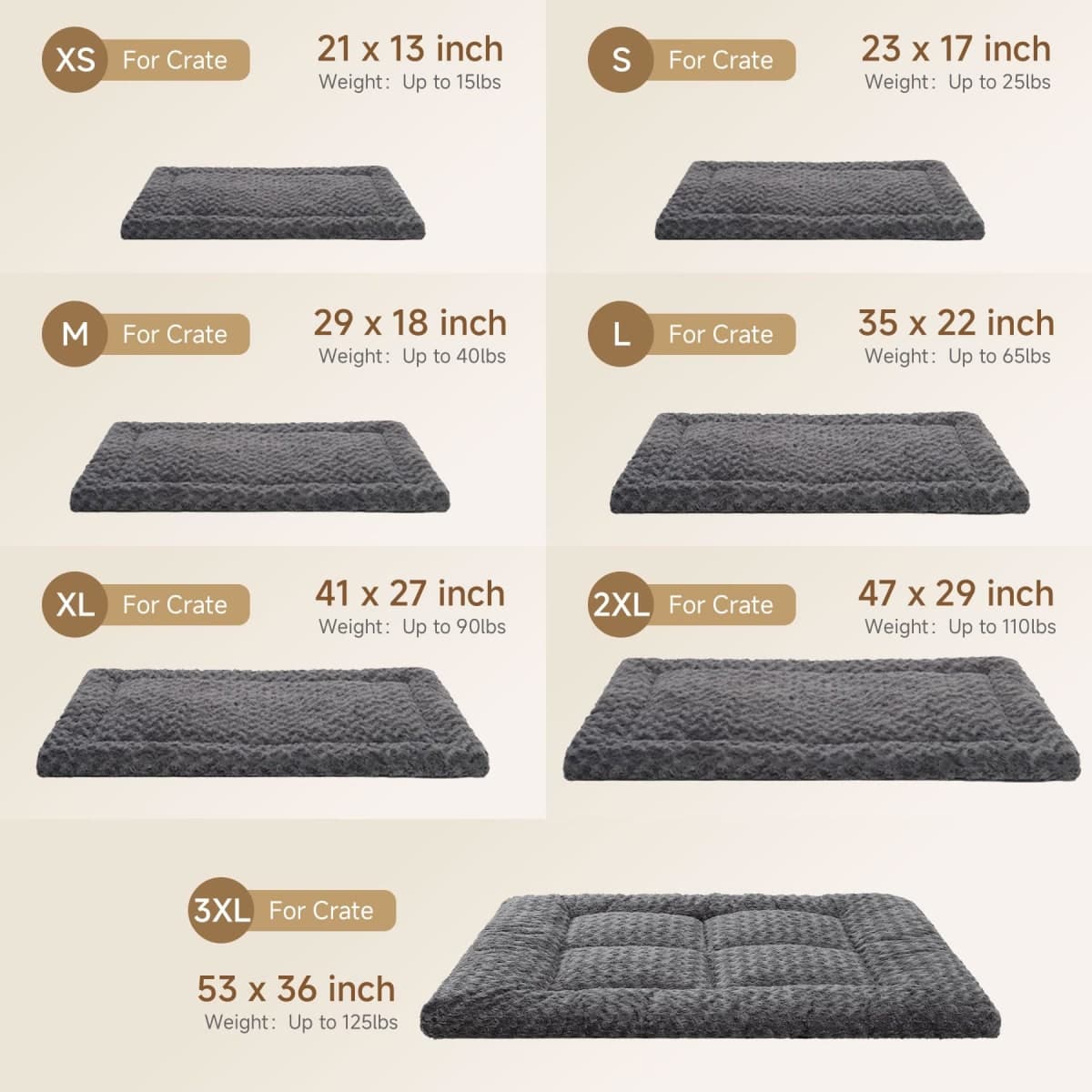 Washable Dog Bed Mat Reversible Dog Crate Pad Soft Fluffy Pet Kennel Beds Dog Sleeping Mattress for Large Jumbo Medium Small Dogs, 47 x 29 Inch, Grey thumbnail 5