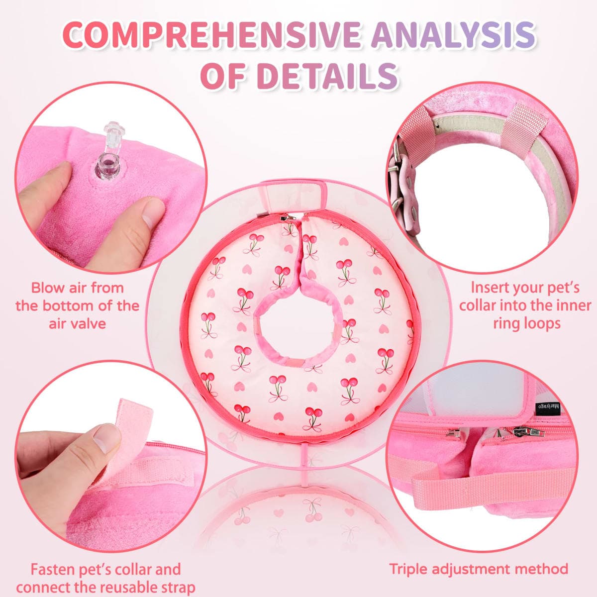 Inflatable Recovery Dog Cone Collar for Large Medium Dogs After Surgery, Soft Dog Donut Collar Adjustable Recovery Bone for Pets, Prevent from Biting & Scratching (Pink, XL) thumbnail 3