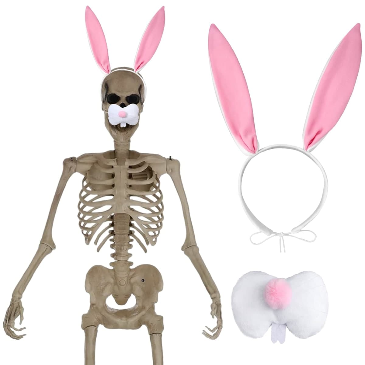Mepase 2 Pcs Groundbreaker Skeleton Accessories Giant Sized Skeleton Costume Set Easter Bunny Nose Cover with Pink Bunny Headband Set for Easter Bunny Cosplay Skeleton Decor Home Yard Garden Decor — image 1