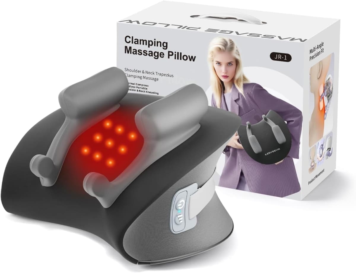 CRECAD Shiatsu Neck Massager with Heat, Cordless Portable Cervical Traction Device with 10-Minute Timer for Full Body Muscle Pain Relief, Electric Deep Tissue Kneading Massage Pillow(Black)