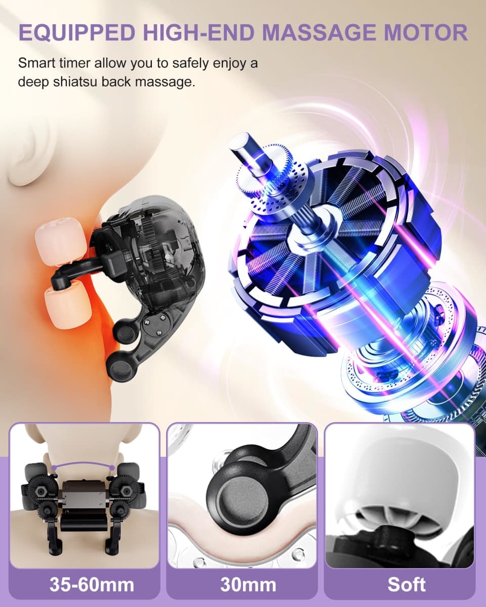 CRECAD Shiatsu Neck Massager with Heat, Cordless Portable Cervical Traction Device with 10-Minute Timer for Full Body Muscle Pain Relief, Electric Deep Tissue Kneading Massage Pillow(Black) thumbnail 3