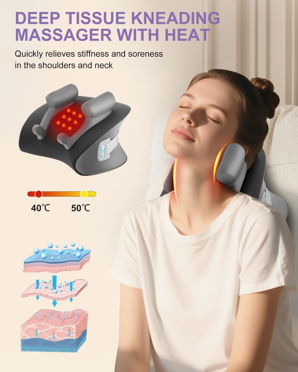 CRECAD Shiatsu Neck Massager with Heat, Cordless Portable Cervical Traction Device with 10-Minute Timer for Full Body Muscle Pain Relief, Electric Deep Tissue Kneading Massage Pillow(Black) thumbnail 4