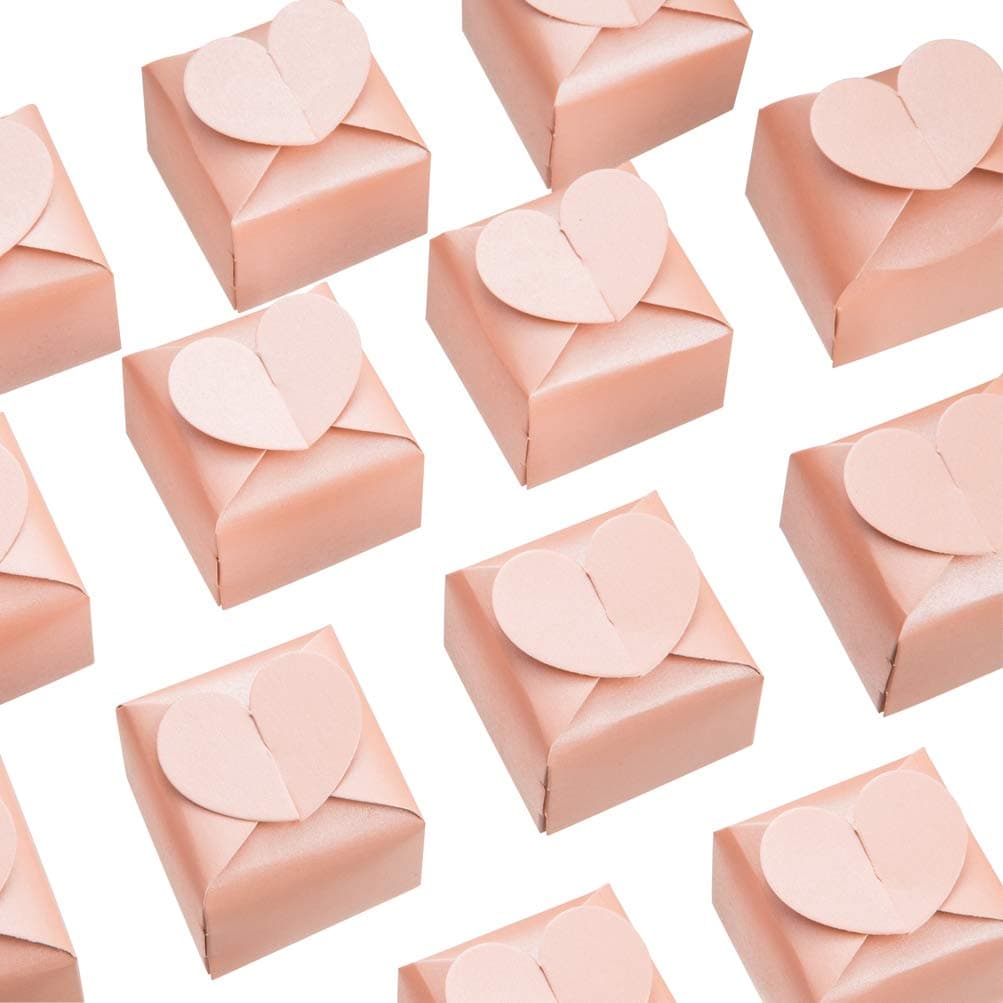 AWELL Pink Favor Box Bulk 2.5x2x2.5 inches with Heart Bow Party Favor BoxPinkPack of 50 — image 1