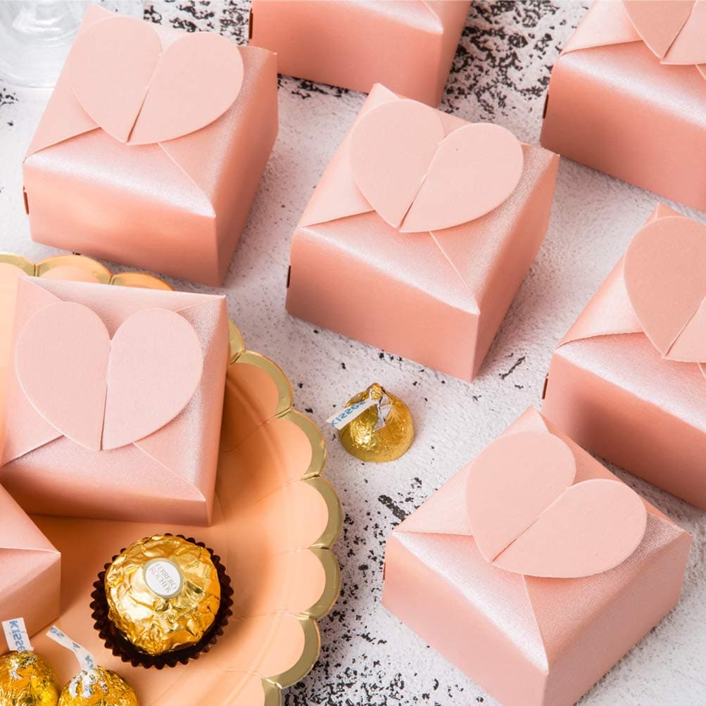AWELL Pink Favor Box Bulk 2.5x2x2.5 inches with Heart Bow Party Favor BoxPinkPack of 50 thumbnail 3