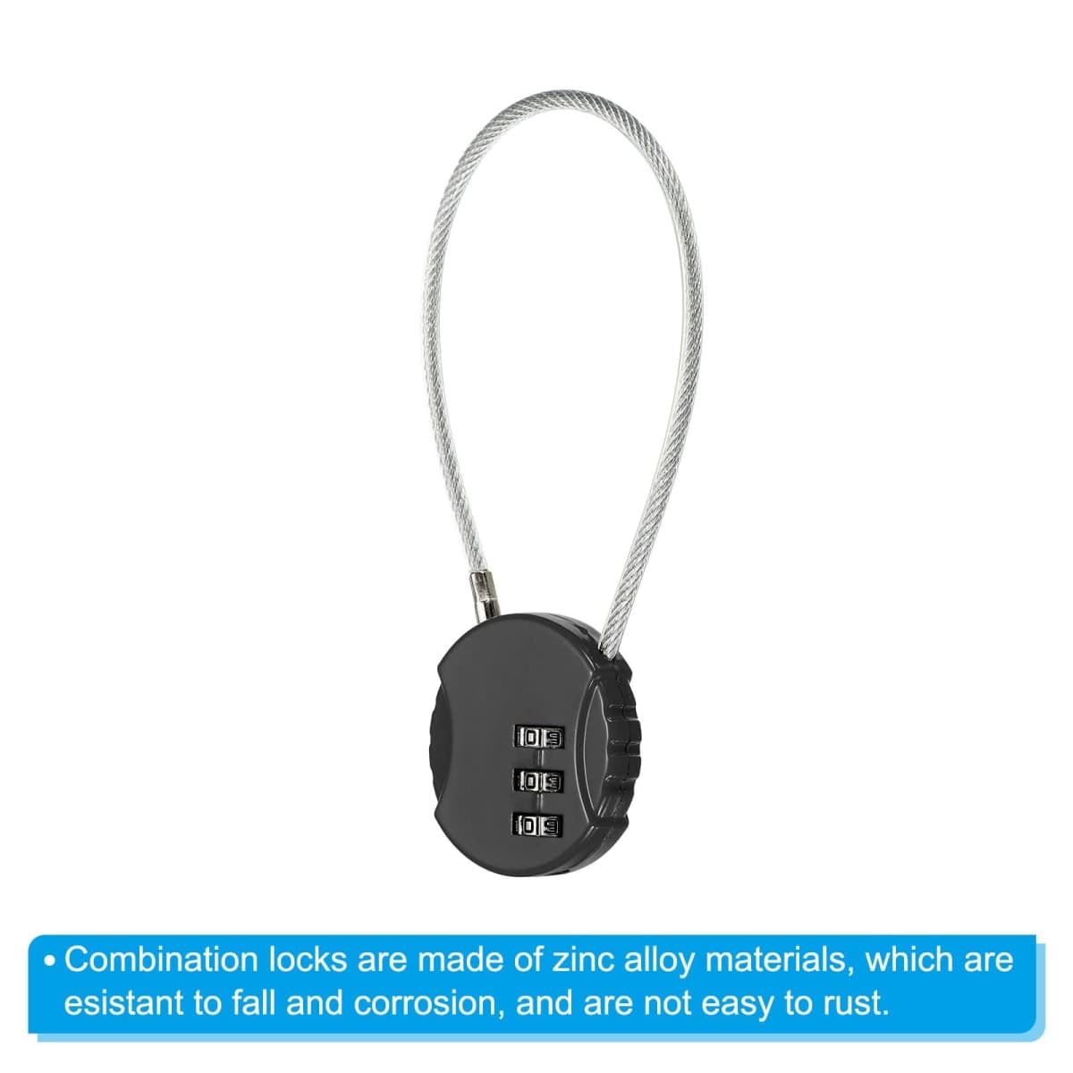PATIKIL Combination Lock 8 Inch, 3 Digit Outdoor Waterproof Code Padlock with Wire Rope for Luggage Gym Locker Fence Toolbox Backpack, Black thumbnail 4