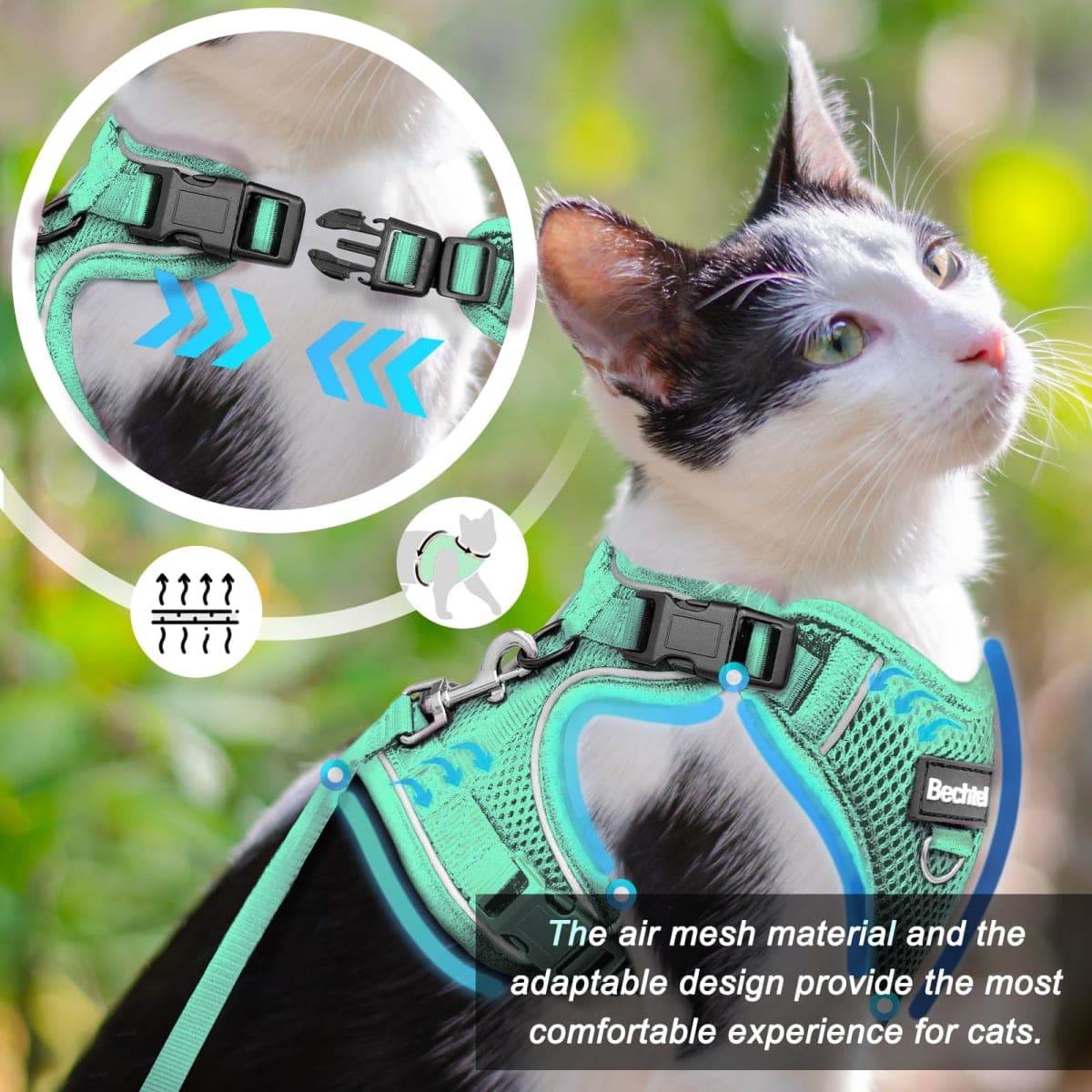 Kitten Harness and Leash Seat, The Upgrade Can be Adjusted in Four Directions and Breathable Cat Harness for Anti Escape that can be Fitted and Positioned, Reflective Strips Harness, Green,XXS thumbnail 4