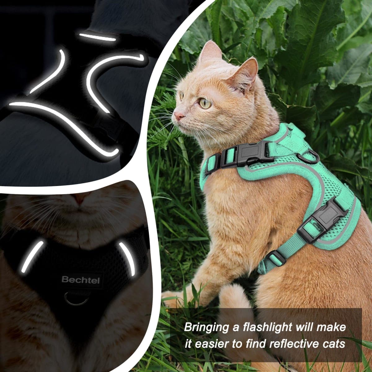 Kitten Harness and Leash Seat, The Upgrade Can be Adjusted in Four Directions and Breathable Cat Harness for Anti Escape that can be Fitted and Positioned, Reflective Strips Harness, Green,XXS thumbnail 5