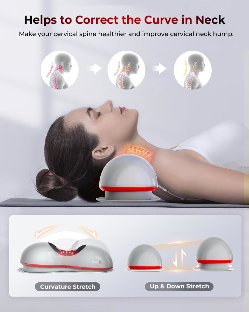 FliKEZE Heated Neck Stretcher with Red Light Therapy, Wireless Cervical Traction Device for TMJ Pain Relief and Shoulder Relaxer, Neck Traction Massager Pillow for Home/Office Used, Grey thumbnail 5