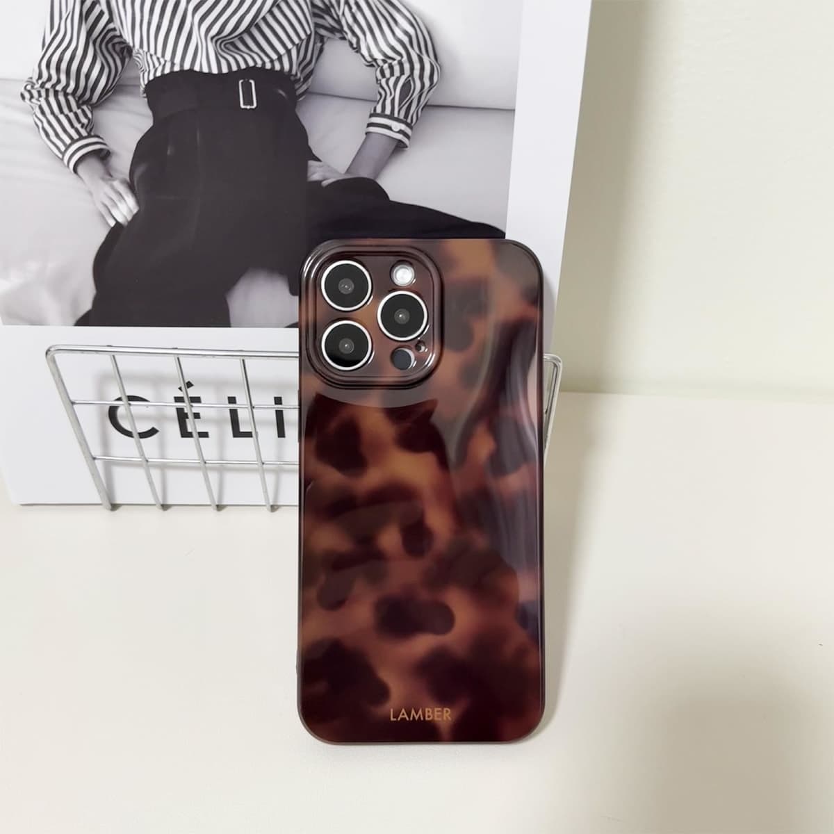 XQAGU Cute Phone Case for iPhone 15 Pro Max Case Amber Leopard Full Camera Protective Slim Shockproof Aesthetic Phone Case-Brown Amber thumbnail 2