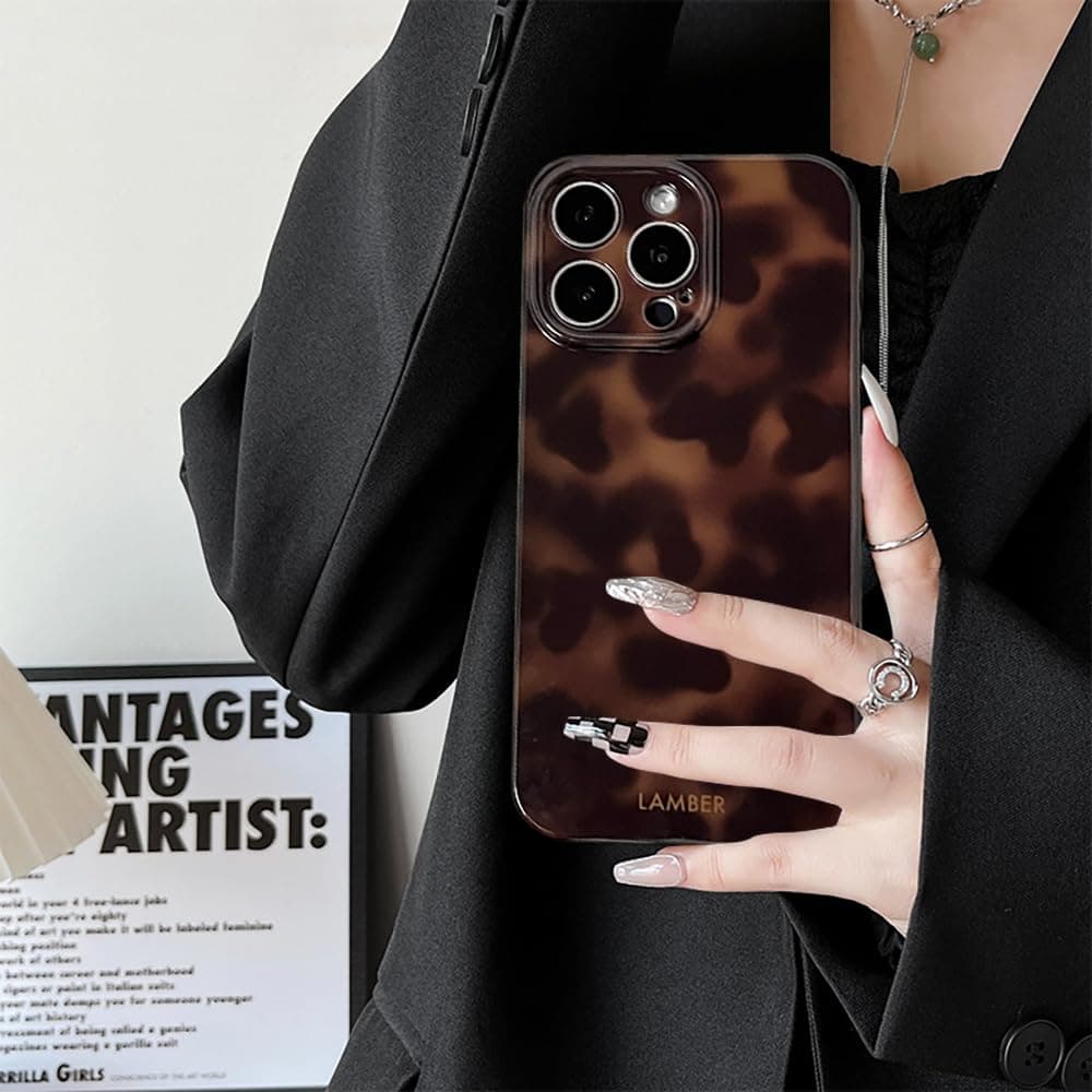 XQAGU Cute Phone Case for iPhone 15 Pro Max Case Amber Leopard Full Camera Protective Slim Shockproof Aesthetic Phone Case-Brown Amber thumbnail 3