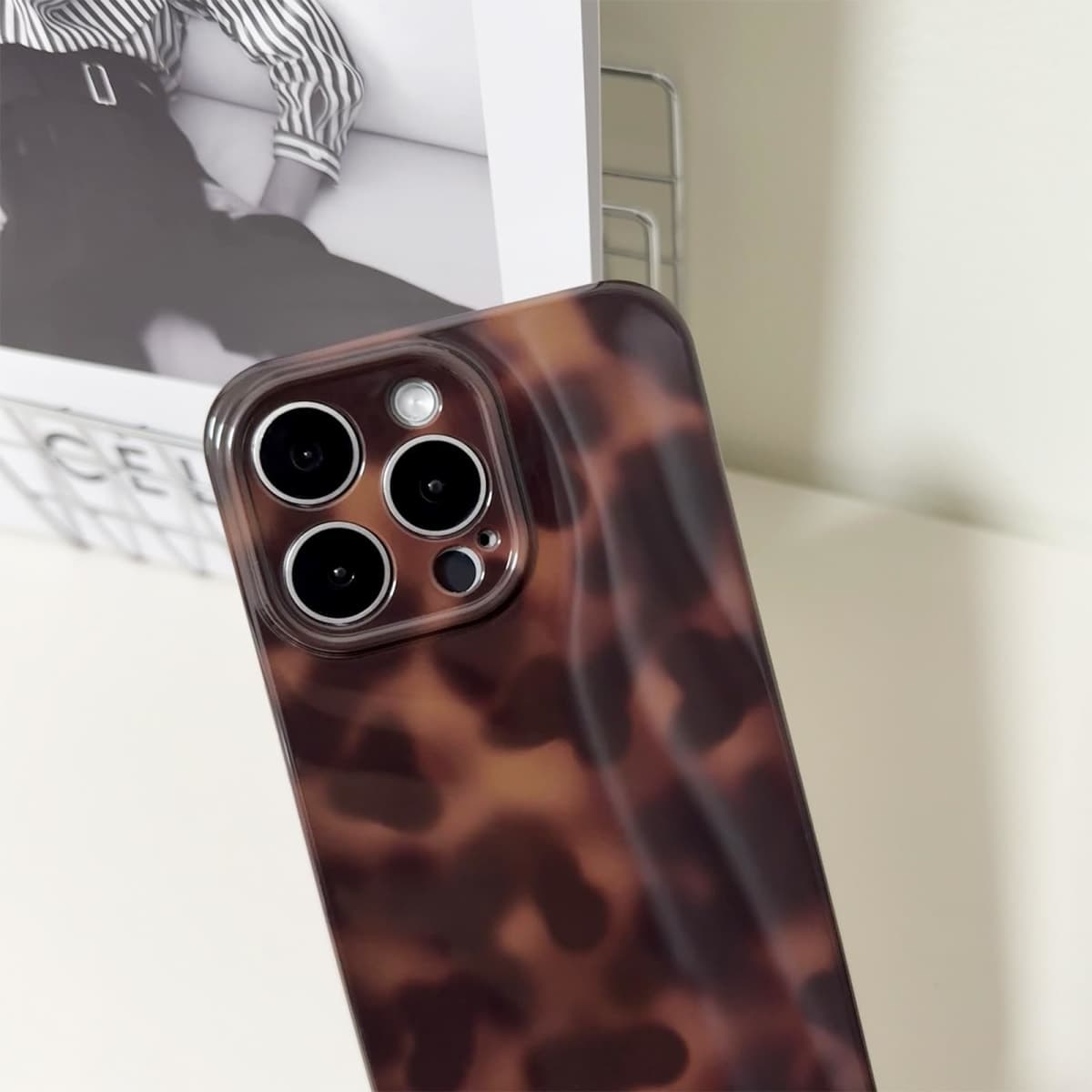XQAGU Cute Phone Case for iPhone 15 Pro Max Case Amber Leopard Full Camera Protective Slim Shockproof Aesthetic Phone Case-Brown Amber thumbnail 4