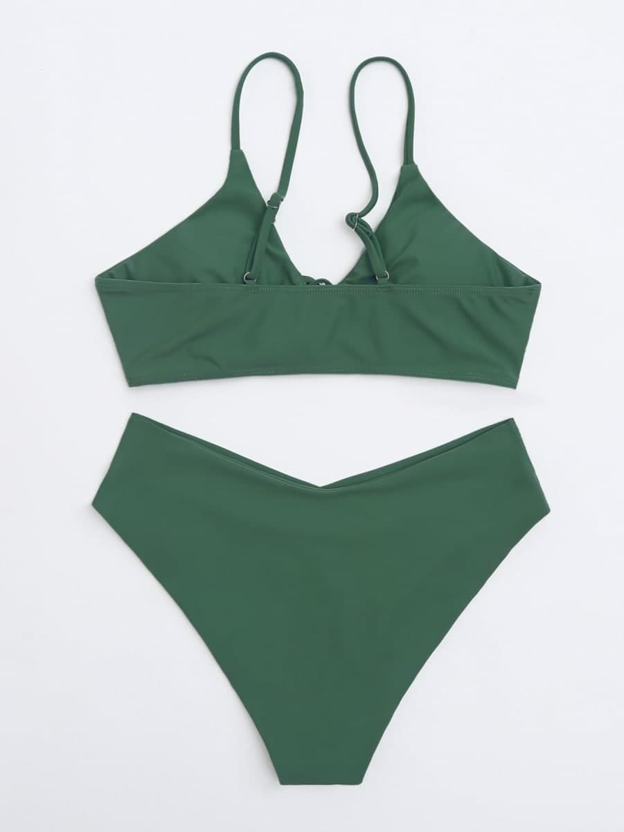 Meetall Women's High Cut String Triangle Bikini Set Swimsuits Sexy Bathing Suits 2 Piece, Dark Green, X-Large thumbnail 4