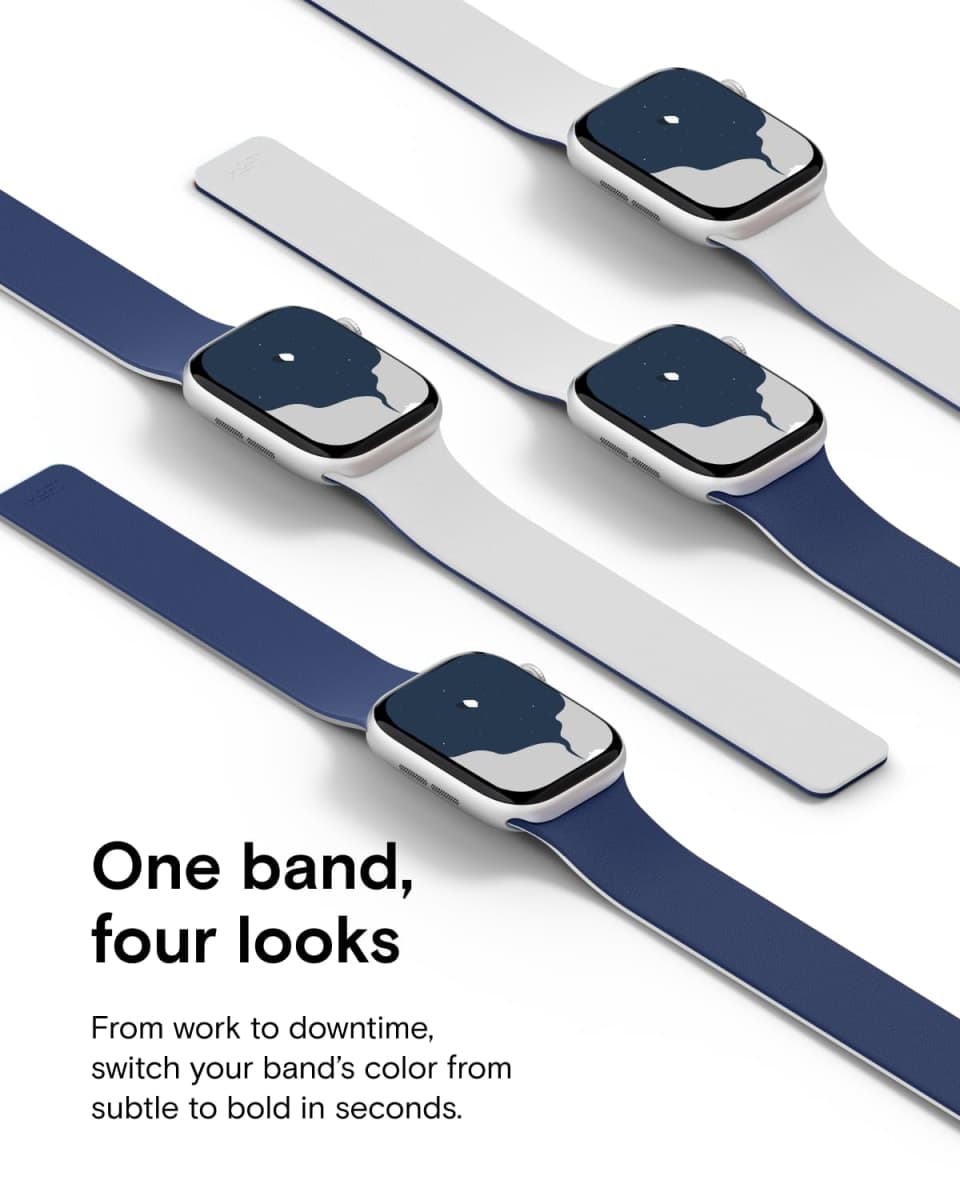 MOFT Snap Duo Watch Bands Compatible with Apple Watch, Quick Magnetic Wear, Duo-Color Design & Soft Silicone, iWatch Bands for Series 11/10/9/8/7/SE/6/5/4/3/2/1, 38/40/41/42mm, Wade Blue x Echo Gray thumbnail 2