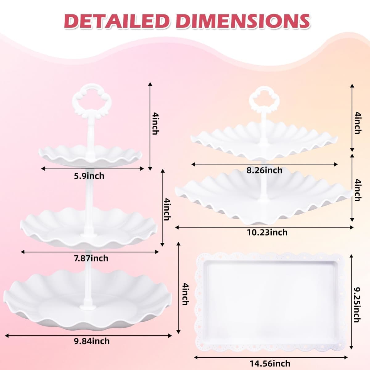 Jaevorite 12-Pack Dessert Table Display Set, 6 Cupcake Stands and 6 Dessert Trays, Plastic Dessert Display Stands and Cake Stands, Treat Table Displays Set for Wedding, Baby Shower, Tea Party (White) thumbnail 2