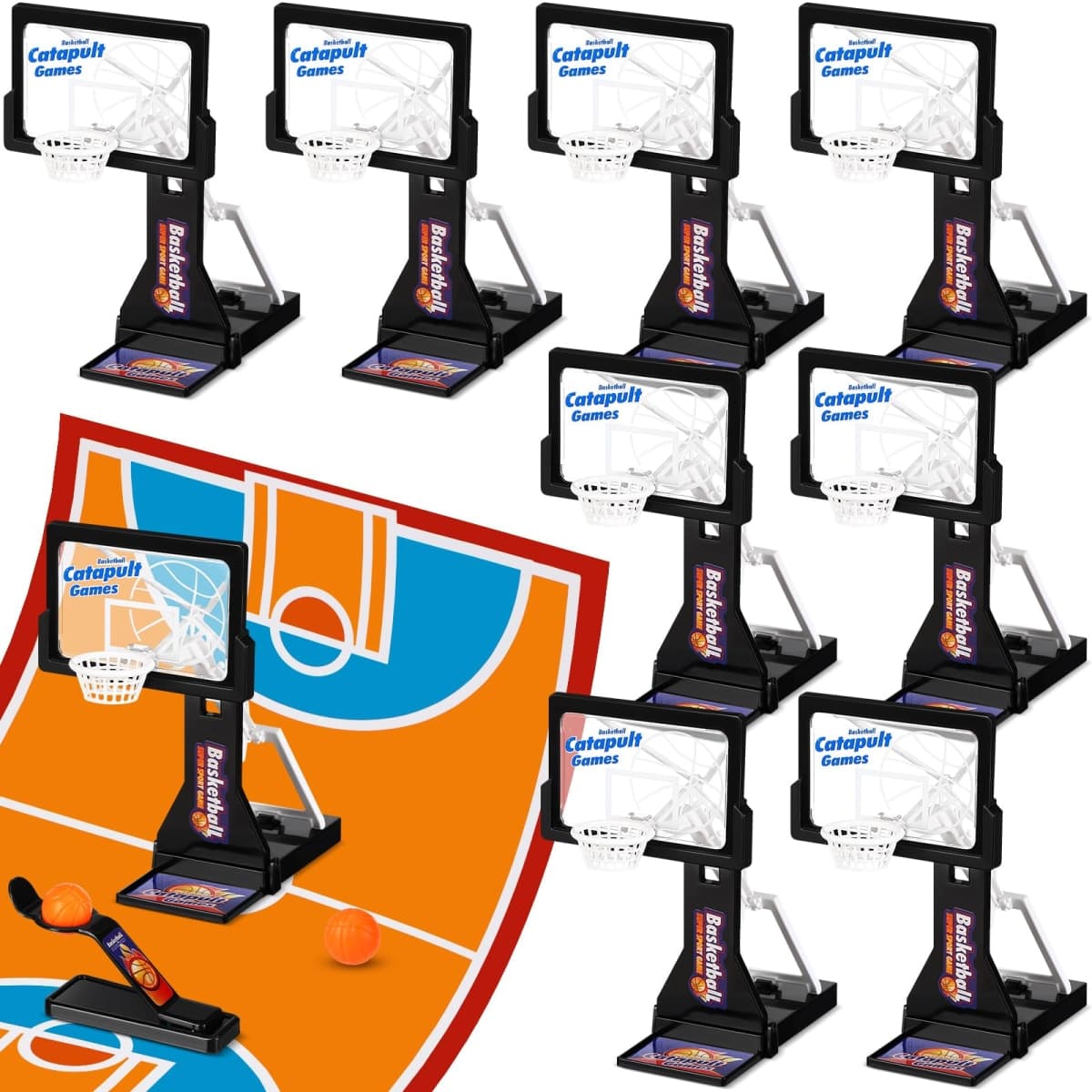 VioraWhite 8 Pack Basketball Game Toys Tabletop Basketball Shooting Game Mini Desktop Basket Ball Gift Desk for Adults Office Relax Reduce Stress Prizes Party Favors Birthday Gift(Black)