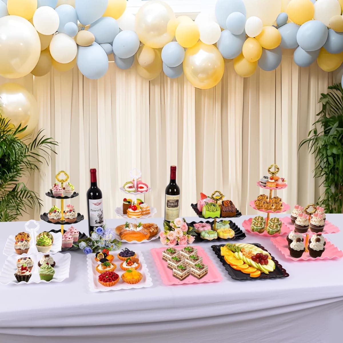 Jaevorite 12-Pack Dessert Table Display Set, 6 Cupcake Stands and 6 Dessert Trays, Plastic Dessert Display Stands and Cake Stands, Treat Table Displays Set for Wedding, Baby Shower, Tea Party (White) thumbnail 5