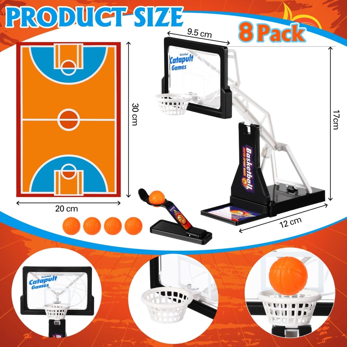 VioraWhite 8 Pack Basketball Game Toys Tabletop Basketball Shooting Game Mini Desktop Basket Ball Gift Desk for Adults Office Relax Reduce Stress Prizes Party Favors Birthday Gift(Black) thumbnail 2