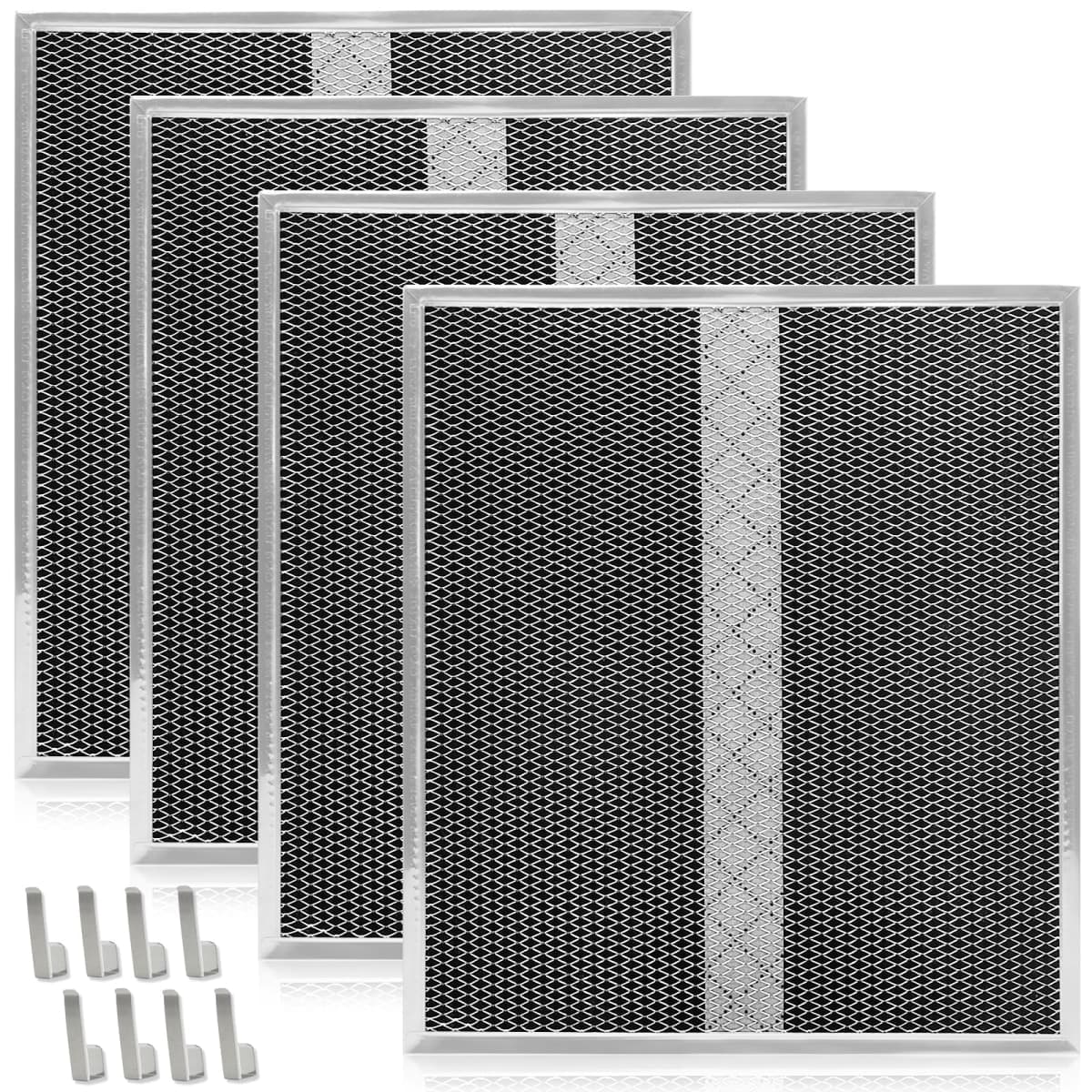 4 Pack HPF30 Range Hood Non-Ducted Charcoal Filter Compatible with Broan Range Hood Filter S97020466 Type XC with Clips，14.6" X 12.9" — image 1