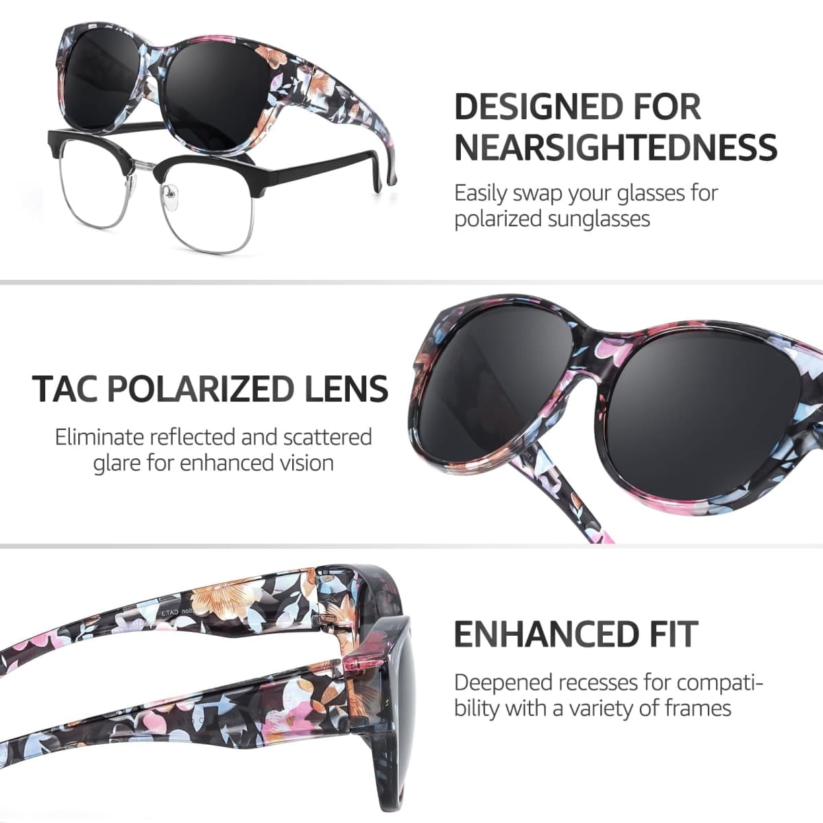 TJUTR Fit Over Glasses Sunglasses for Women, Polarized Oversized Sun Glasses with UV400 Protection thumbnail 3