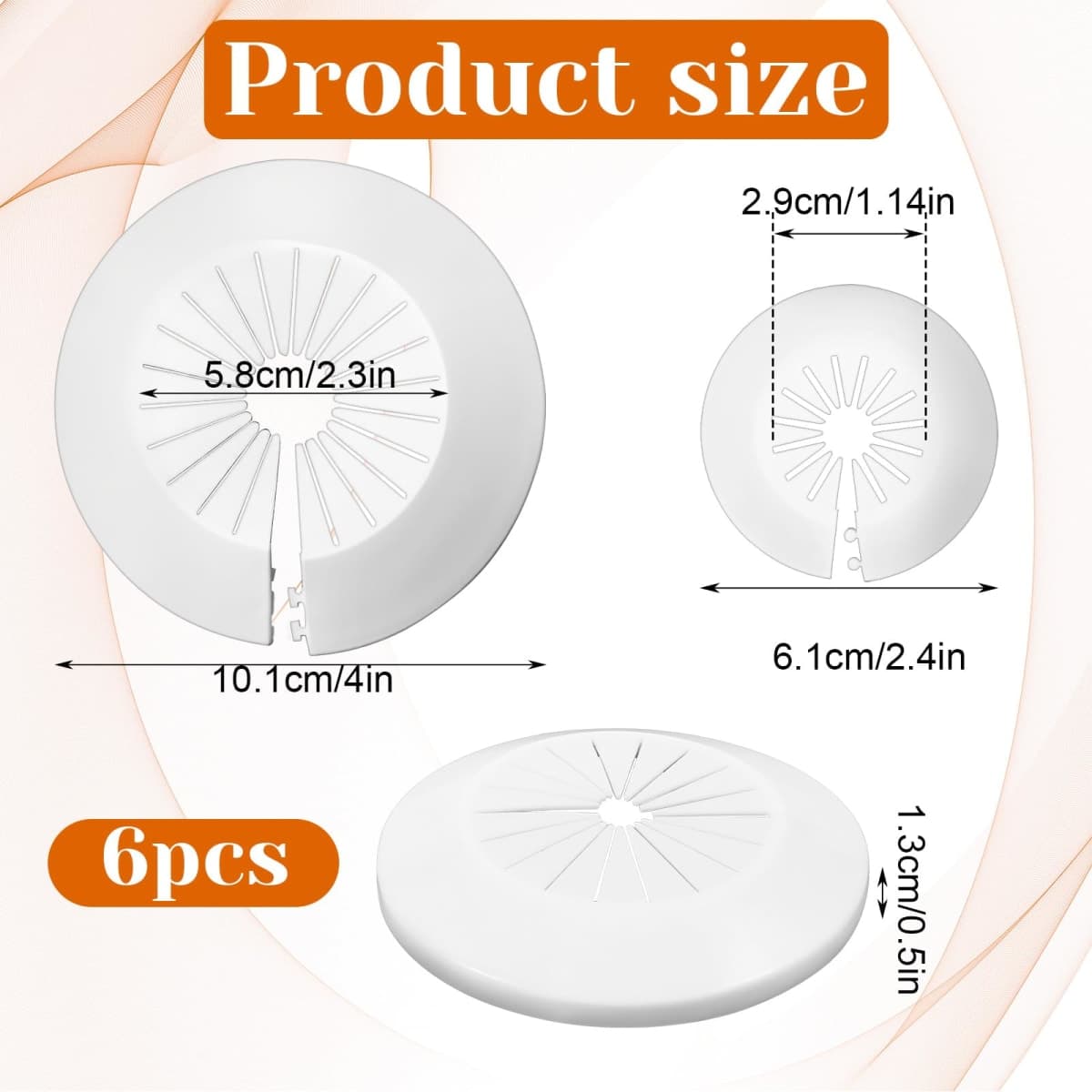 6 PCS Plumbing Cover Plates, 2 Size, Plastic Escutcheon Plate Flange Pipe Covers Larger Trim Rings Plastic Radiator Escutcheon Water Pipe Cover for Bathroom (Apply 0.4" to 1.14"/1.18" to 2.16") thumbnail 2