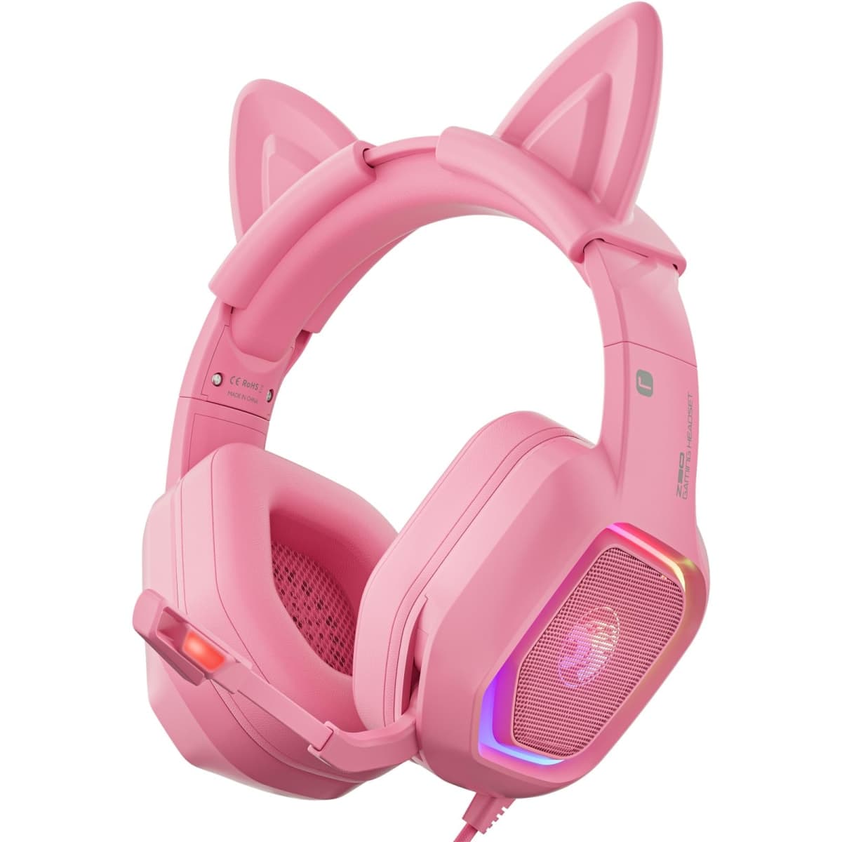 ZIUMIER Pink Gaming Headset with Detachable Cat Ears, Compatible with PS4 PS5 Xbox One PC Laptop, Over-Ear Headphones with LED RGB Light, Noise Canceling Mic, Stereo Surround Sound — image 1