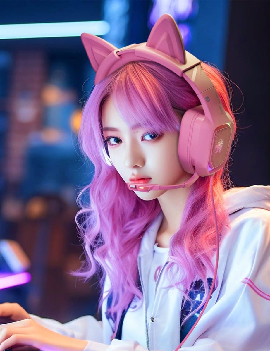 ZIUMIER Pink Gaming Headset with Detachable Cat Ears, Compatible with PS4 PS5 Xbox One PC Laptop, Over-Ear Headphones with LED RGB Light, Noise Canceling Mic, Stereo Surround Sound thumbnail 2