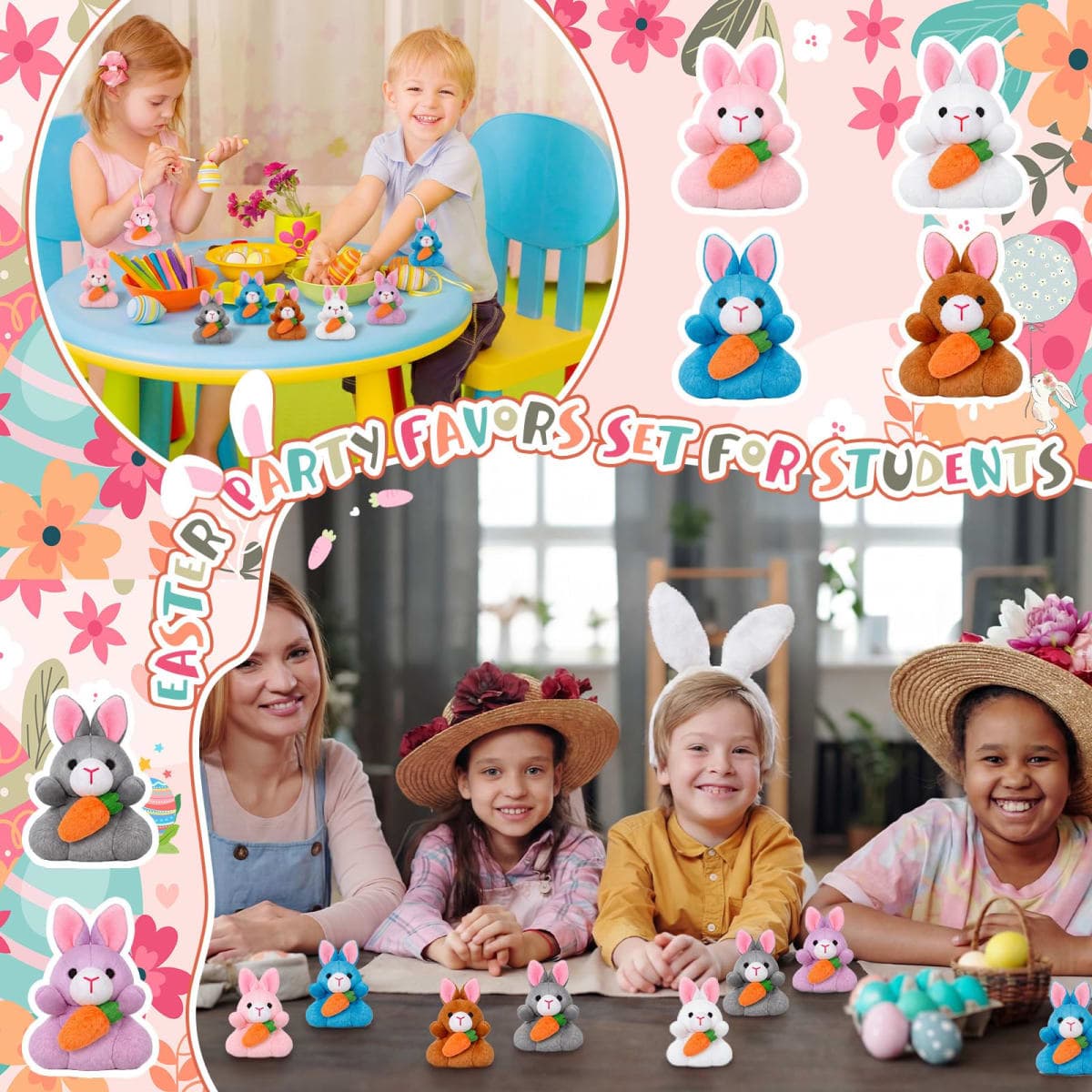 Blueweenly 24 Pcs Easter Bunny Plush Bulk Mini Bunnies Stuffed Animals Small Plush Rabbit Mini Keychains Easter Basket Stuffers Spring Egg Gifts for Prizes Goodie Bag Fillers Party Favors thumbnail 3