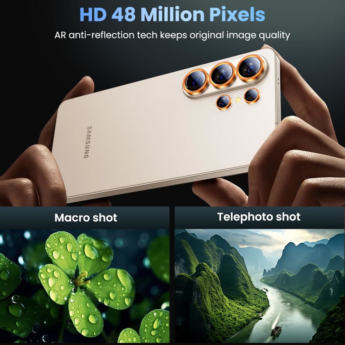 Uyiton for Samsung Galaxy S26 Ultra Camera Lens Protector - [Case-Friendly][Not Easy to Break][Ultra-Thin] Military-Grade Tempered Glass with Aluminum Metal Rear Camera Screen Cover - Orange thumbnail 2