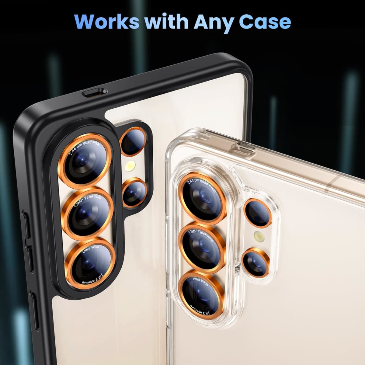Uyiton for Samsung Galaxy S26 Ultra Camera Lens Protector - [Case-Friendly][Not Easy to Break][Ultra-Thin] Military-Grade Tempered Glass with Aluminum Metal Rear Camera Screen Cover - Orange thumbnail 5