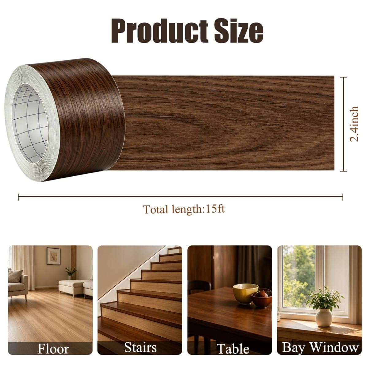 GSCIT Club Wood Grain Repair Tape, 2.4 inch X 15ft Self Adhesive Walnut Grain Repair Patch for Tables, Chairs, Baseboards, Doors, Windows, Floors, Handicraft DIY. thumbnail 2