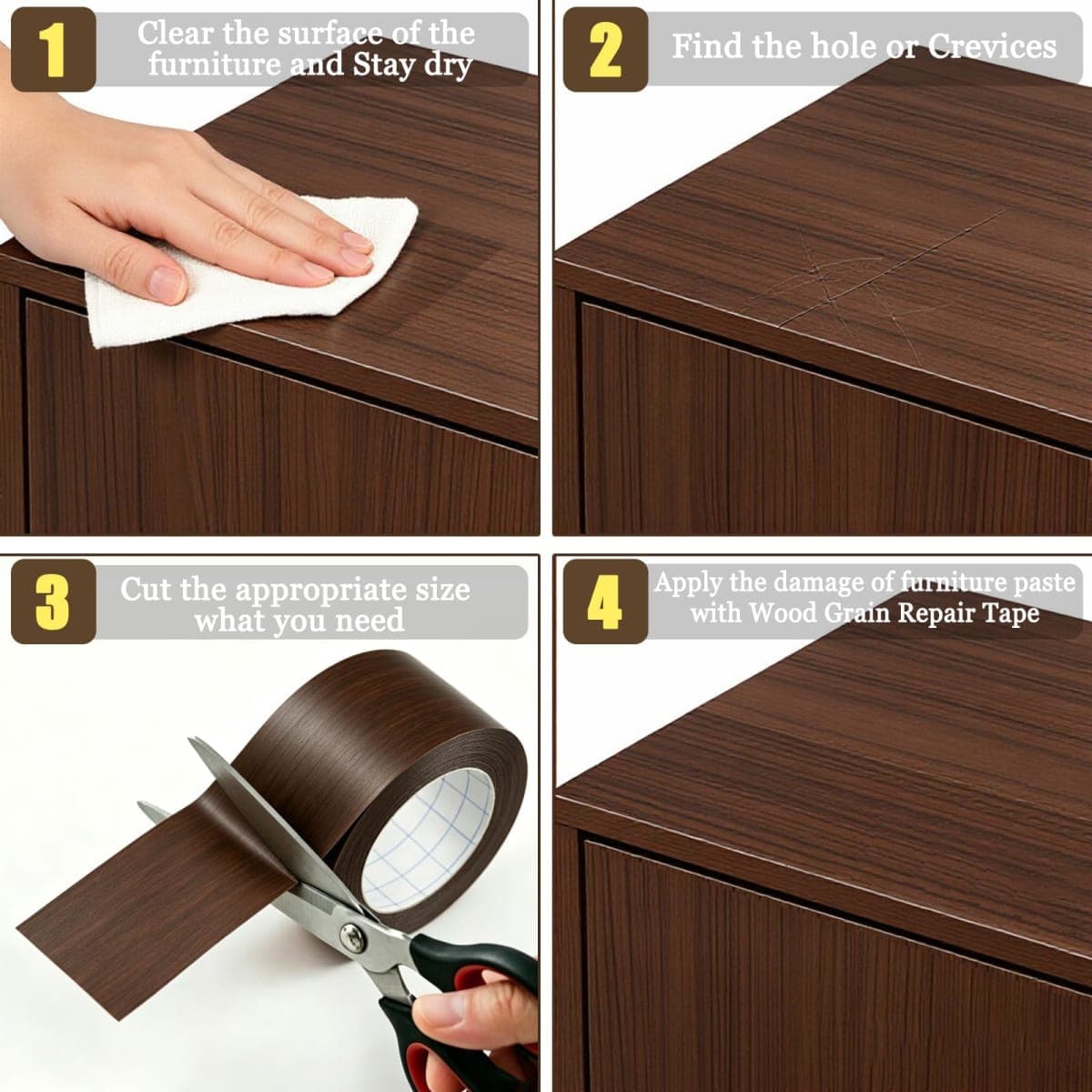 GSCIT Club Wood Grain Repair Tape, 2.4 inch X 15ft Self Adhesive Walnut Grain Repair Patch for Tables, Chairs, Baseboards, Doors, Windows, Floors, Handicraft DIY. thumbnail 4