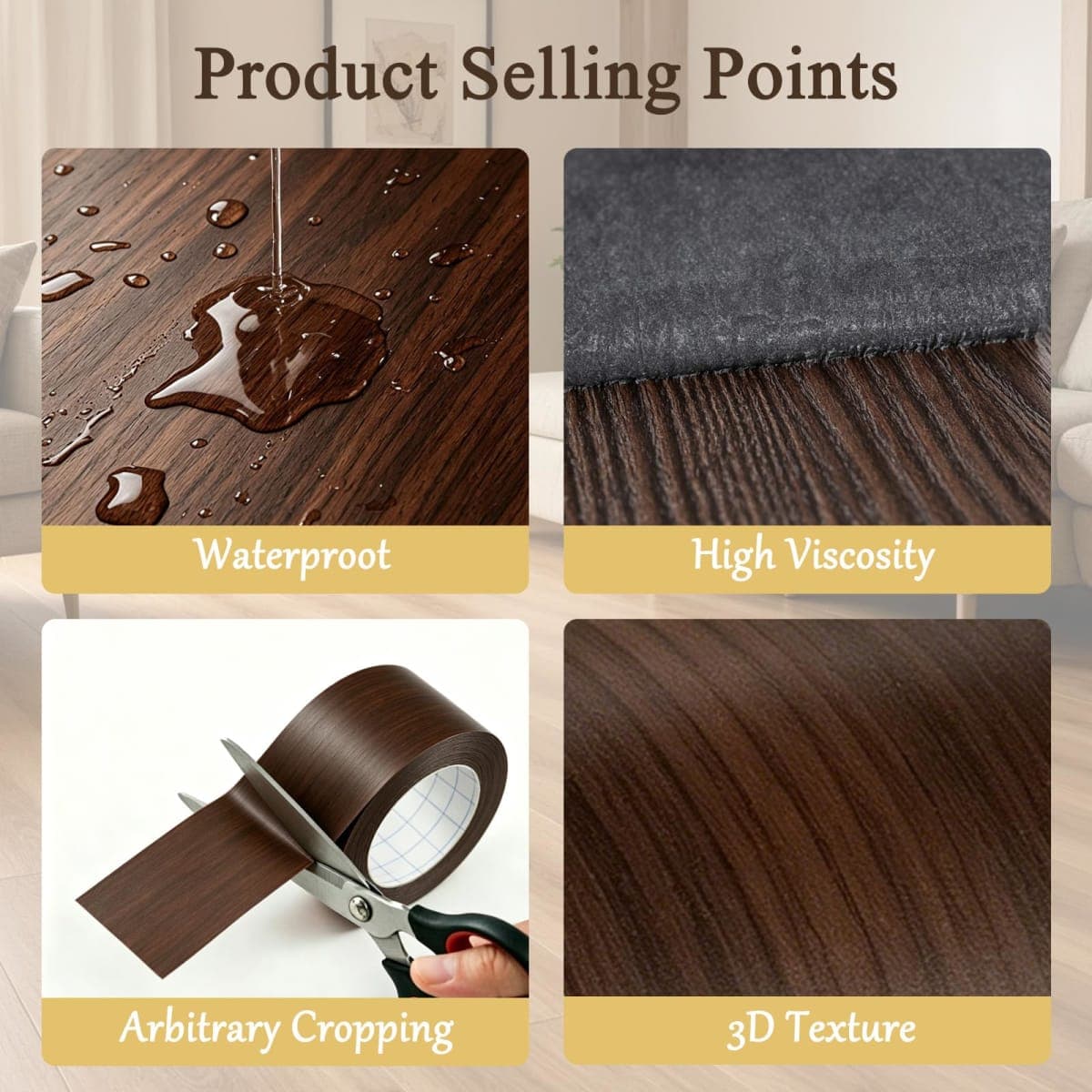 GSCIT Club Wood Grain Repair Tape, 2.4 inch X 15ft Self Adhesive Walnut Grain Repair Patch for Tables, Chairs, Baseboards, Doors, Windows, Floors, Handicraft DIY. thumbnail 5