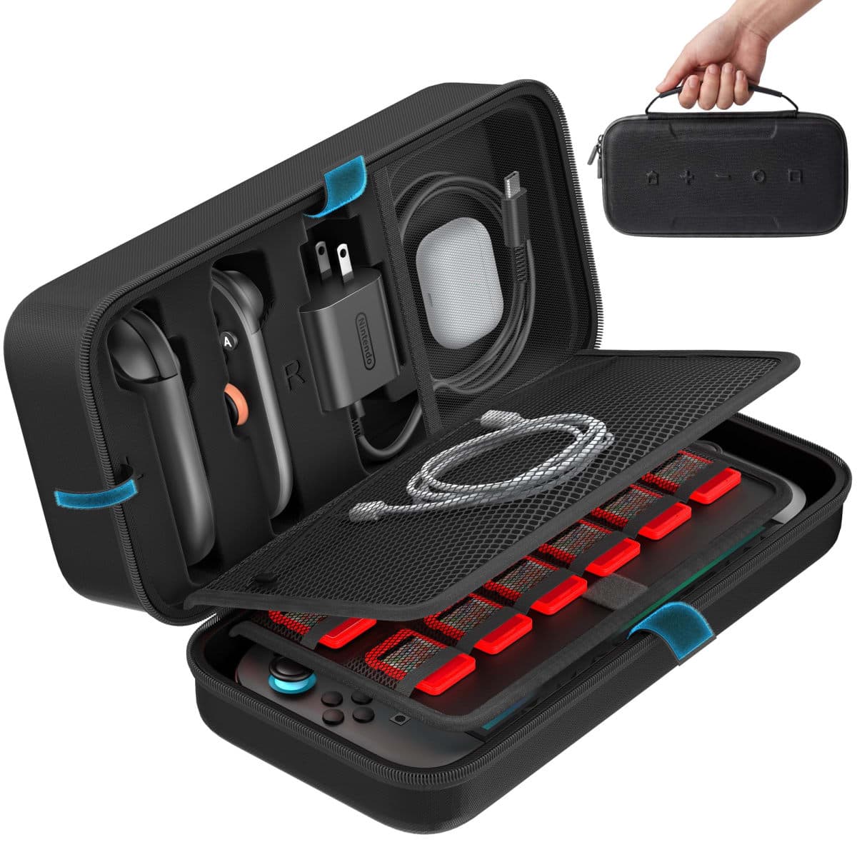 Switch OLED Carrying Case Compatible with Nintendo Switch & OLED, Portable Switch Travel Carry Case Fit for Joy-Con and Adapter, Hard Shell Protective Switch Pouch Bag with 20 Games, Green — image 1