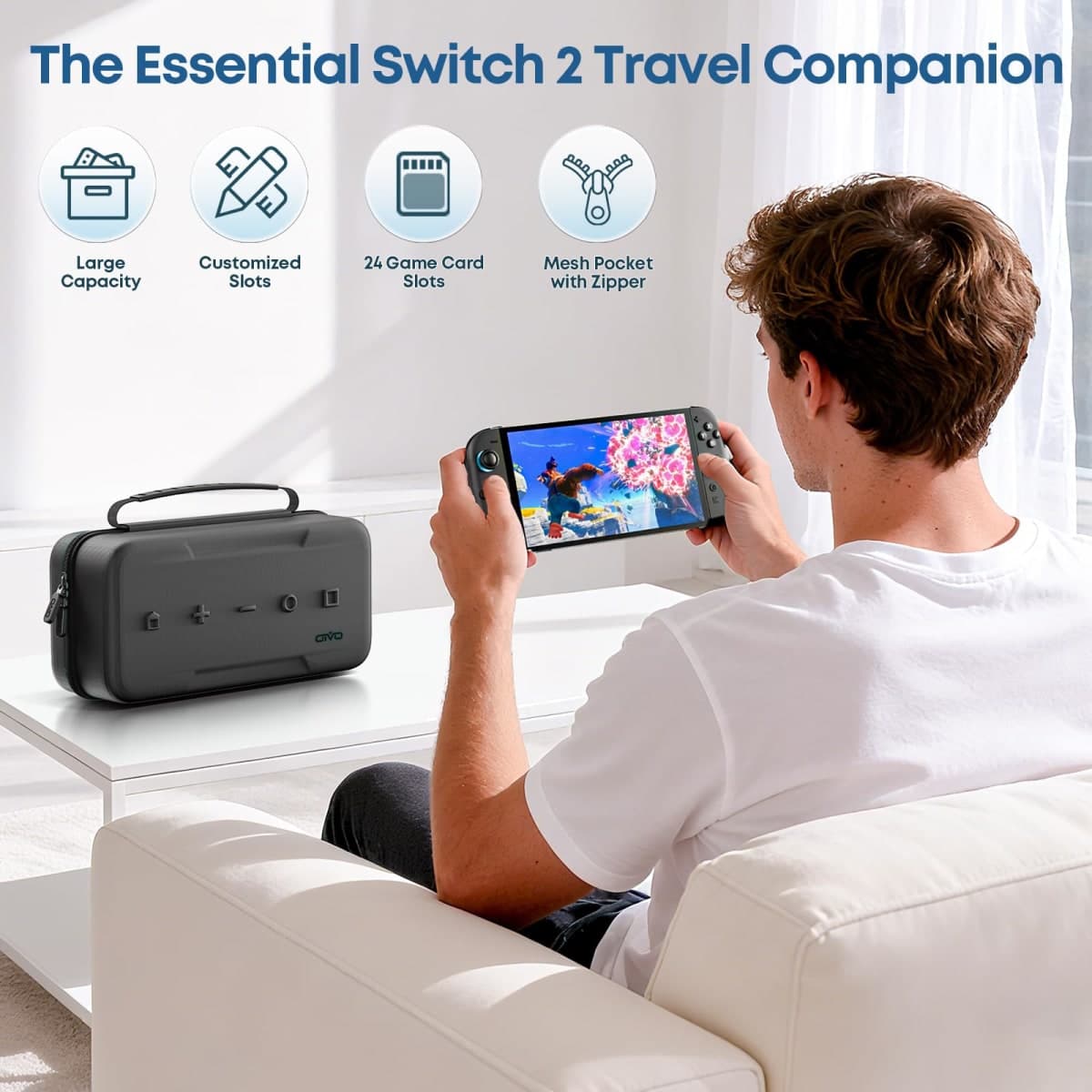 Switch OLED Carrying Case Compatible with Nintendo Switch & OLED, Portable Switch Travel Carry Case Fit for Joy-Con and Adapter, Hard Shell Protective Switch Pouch Bag with 20 Games, Green thumbnail 4