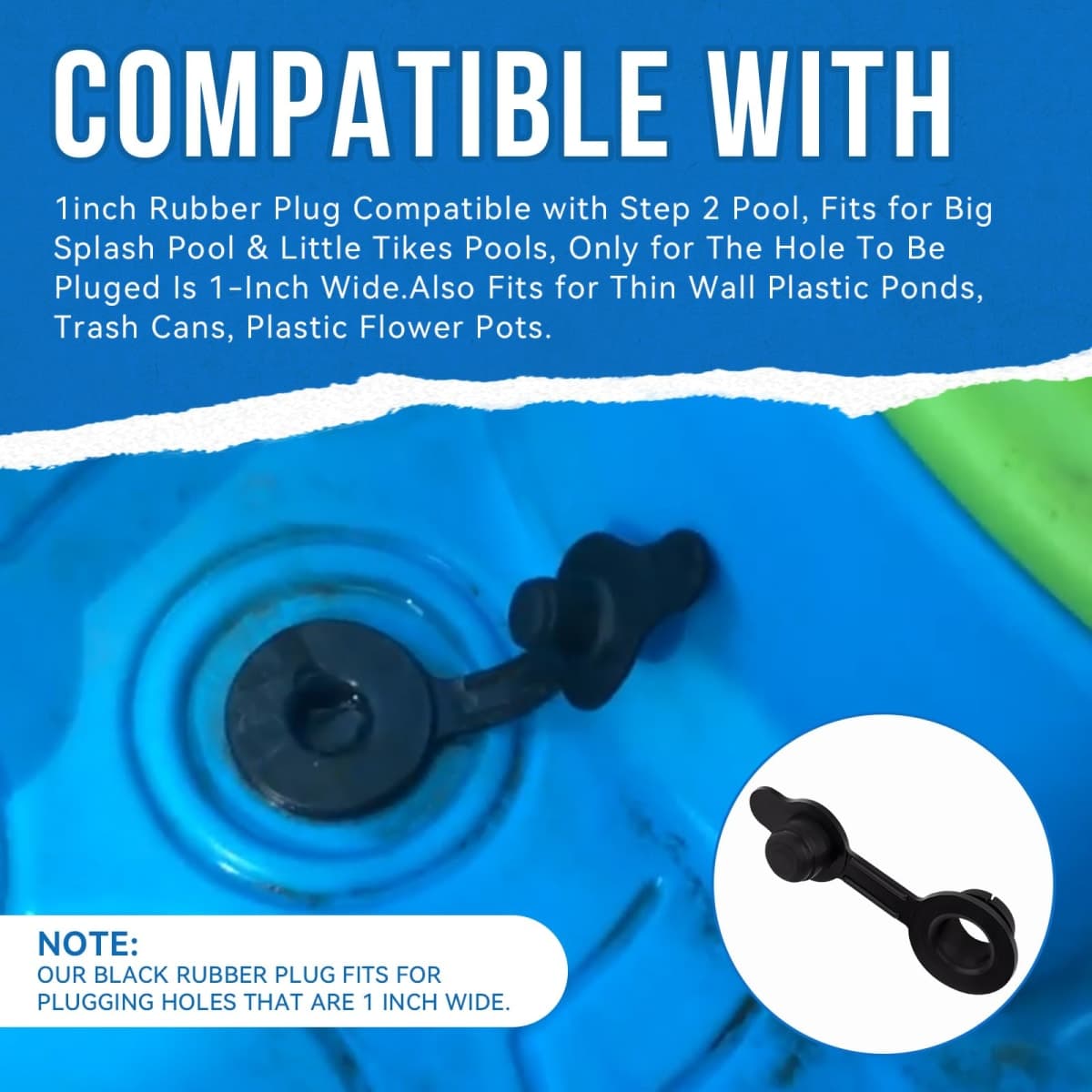 SeDeplacer 1inch Rubber Plug/Water Table Plug Compatible with Step 2 Pool, Fits for Big Splash Pool & Little Tikes Pools, Only for The Hole to Be Pluged is 1-Inch Wide thumbnail 2