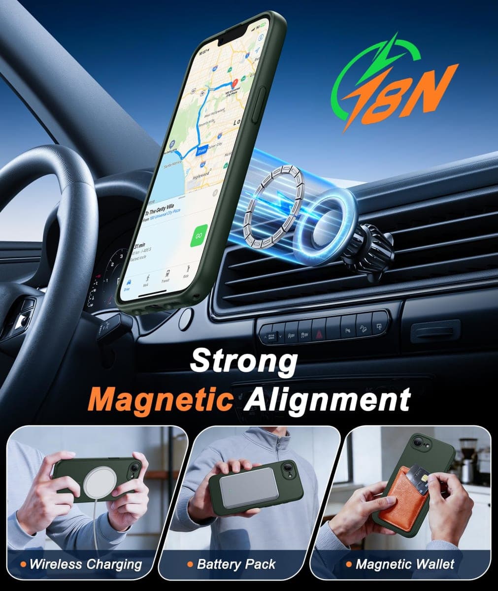 FNTCASE for iPhone 17e Case Green: [Compatible with Magsafe] [Magnetic Phone Cover with Screen Protector] [Full Camera Protection] Military Grade Shockproof Protective for 17 e, 6.1 inch thumbnail 3