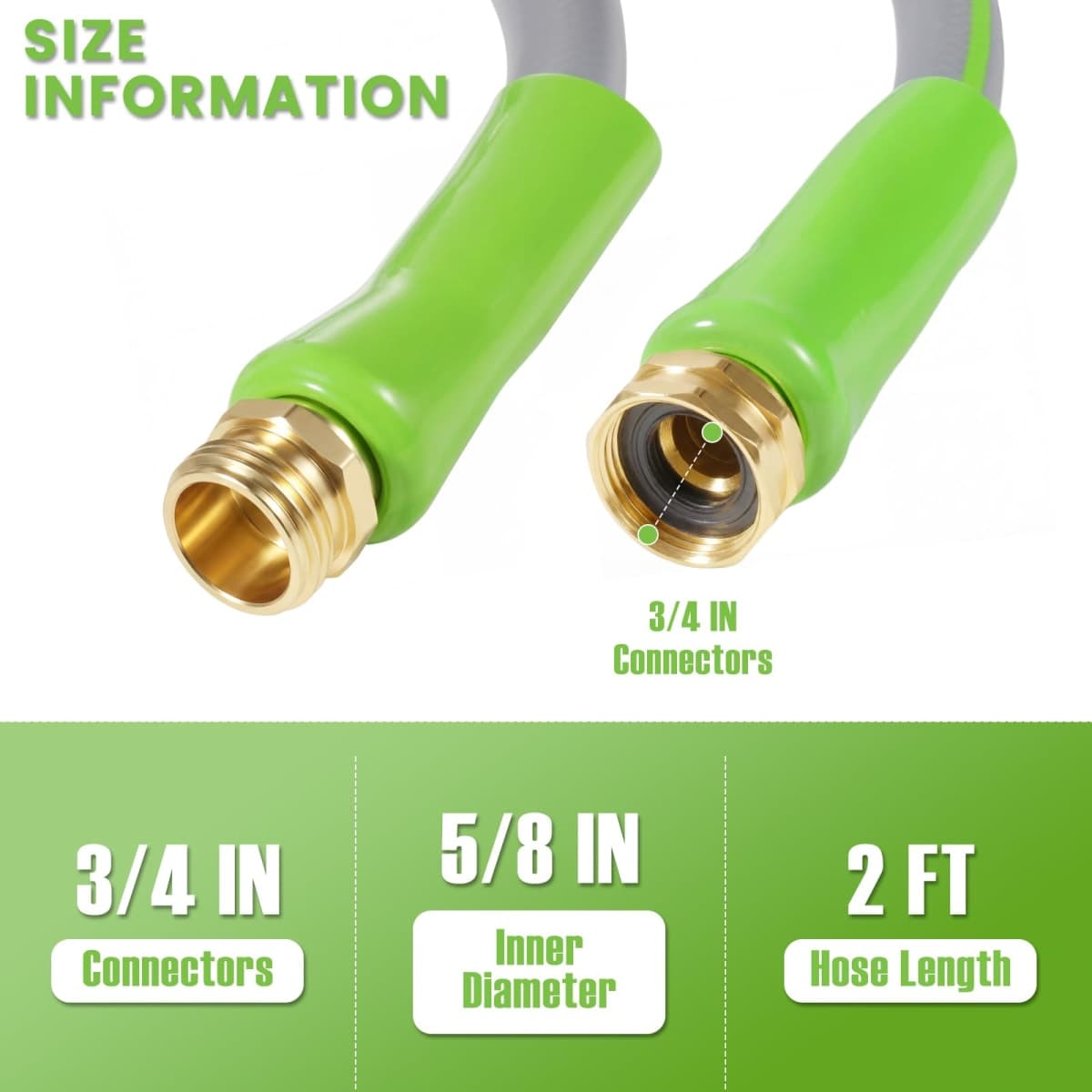 SheeChung Short Garden Hose 2ft x 5/8",Leader Hose for Hose Reel Faucet,Short RV Water Hose Heavy Duty,Lightweight Rubber Small Hose,Hose Extension,3/4"Brass Fittings,Male to Female Hose thumbnail 2