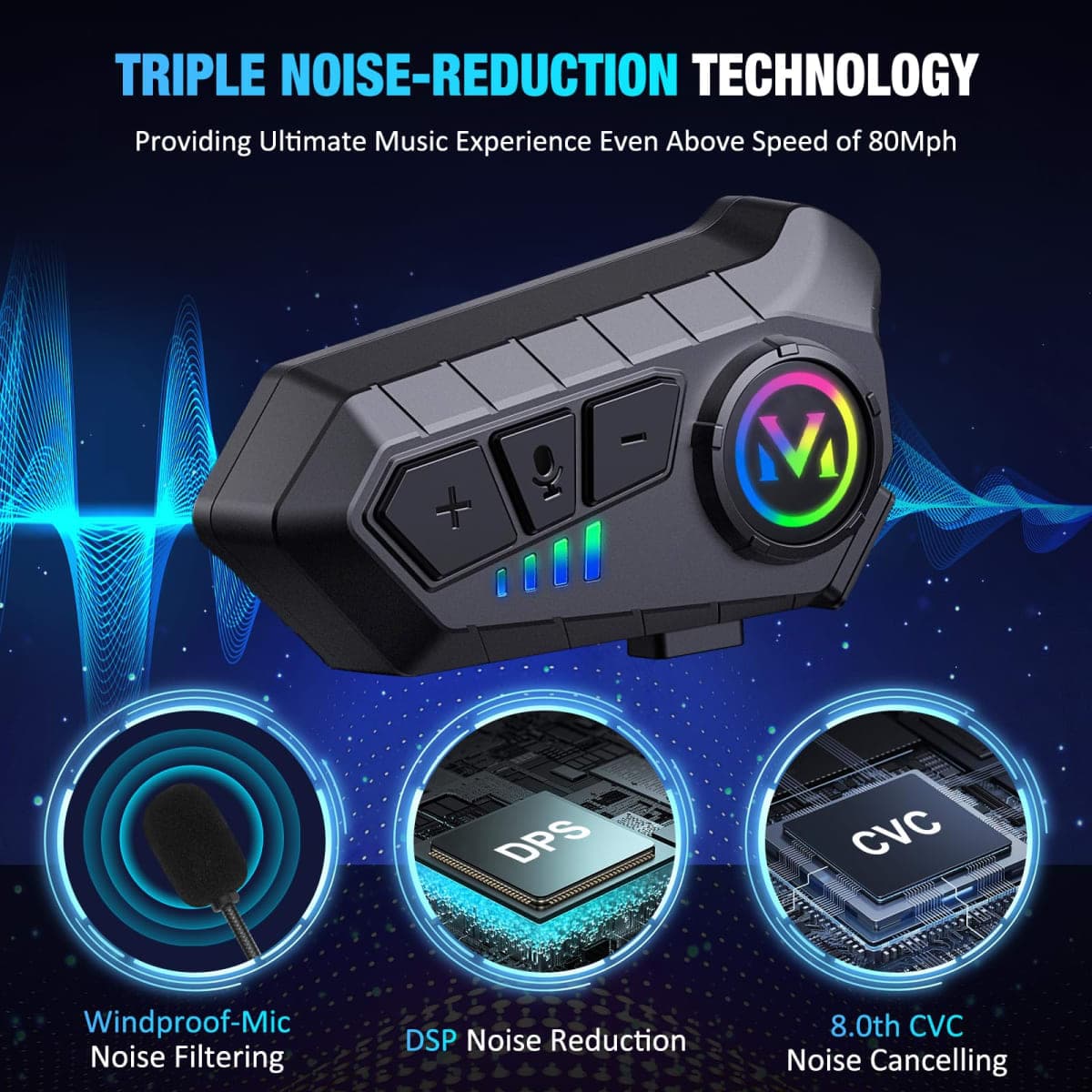 Motorcycle Helmet Speakers - Super Long Battery Life, Helmet Headphones Single Use Headset with Soft/Hard Mic,IPX6 Automatic Answer/Music Control/Intelligent Noise/Wake up Siri - Y10 thumbnail 3