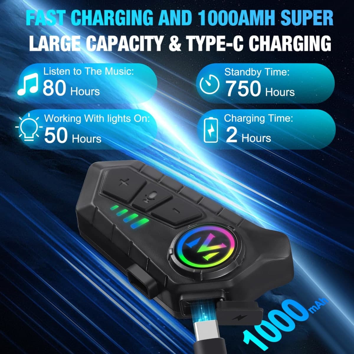 Motorcycle Helmet Speakers - Super Long Battery Life, Helmet Headphones Single Use Headset with Soft/Hard Mic,IPX6 Automatic Answer/Music Control/Intelligent Noise/Wake up Siri - Y10 thumbnail 4