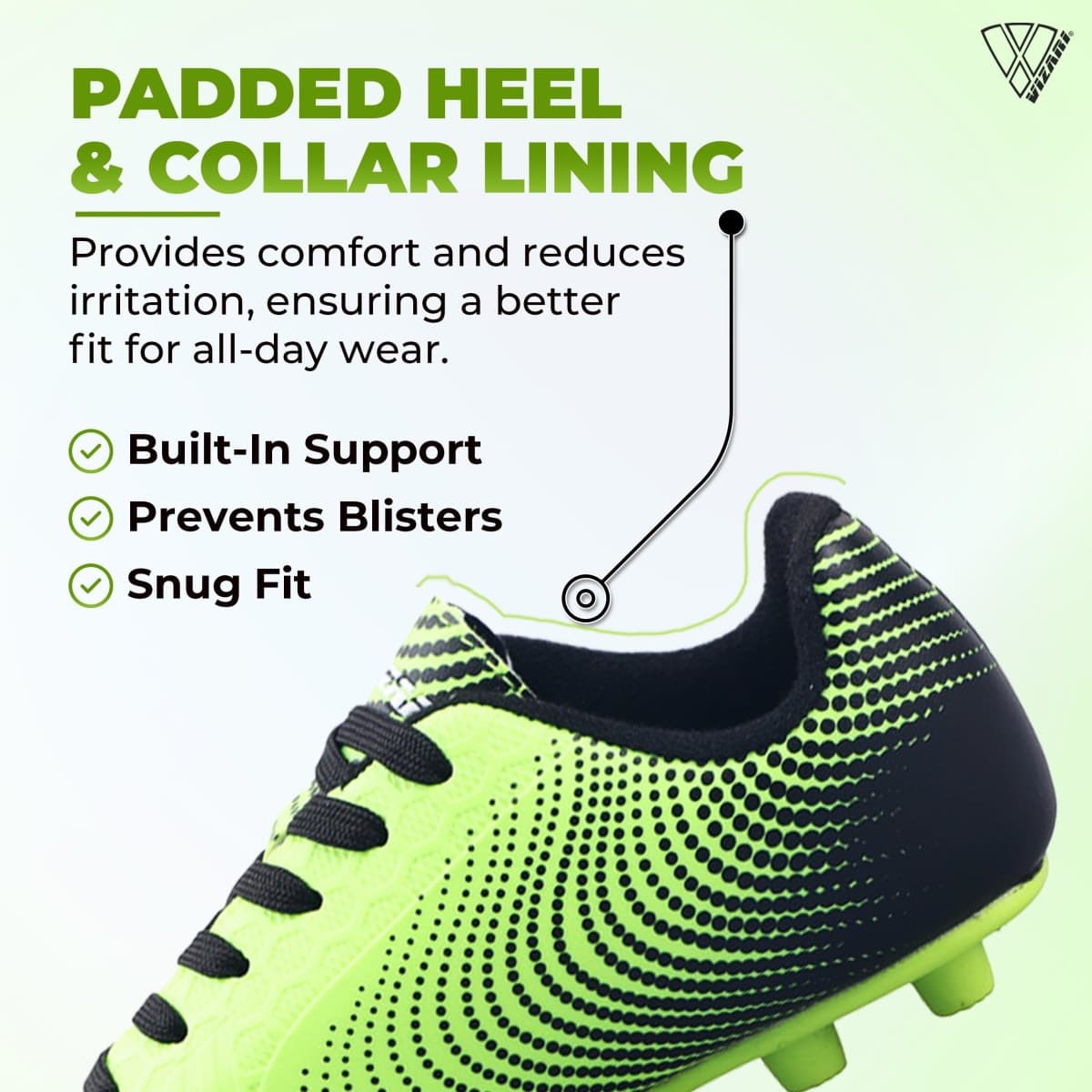 Vizari Stealth Boys Girls Soccer Cleats | Youth Firm Ground Athletic Outdoor Football Shoes for Toddler, Little Kid, Big Kid | Lightweight & Durable Green/Black thumbnail 3
