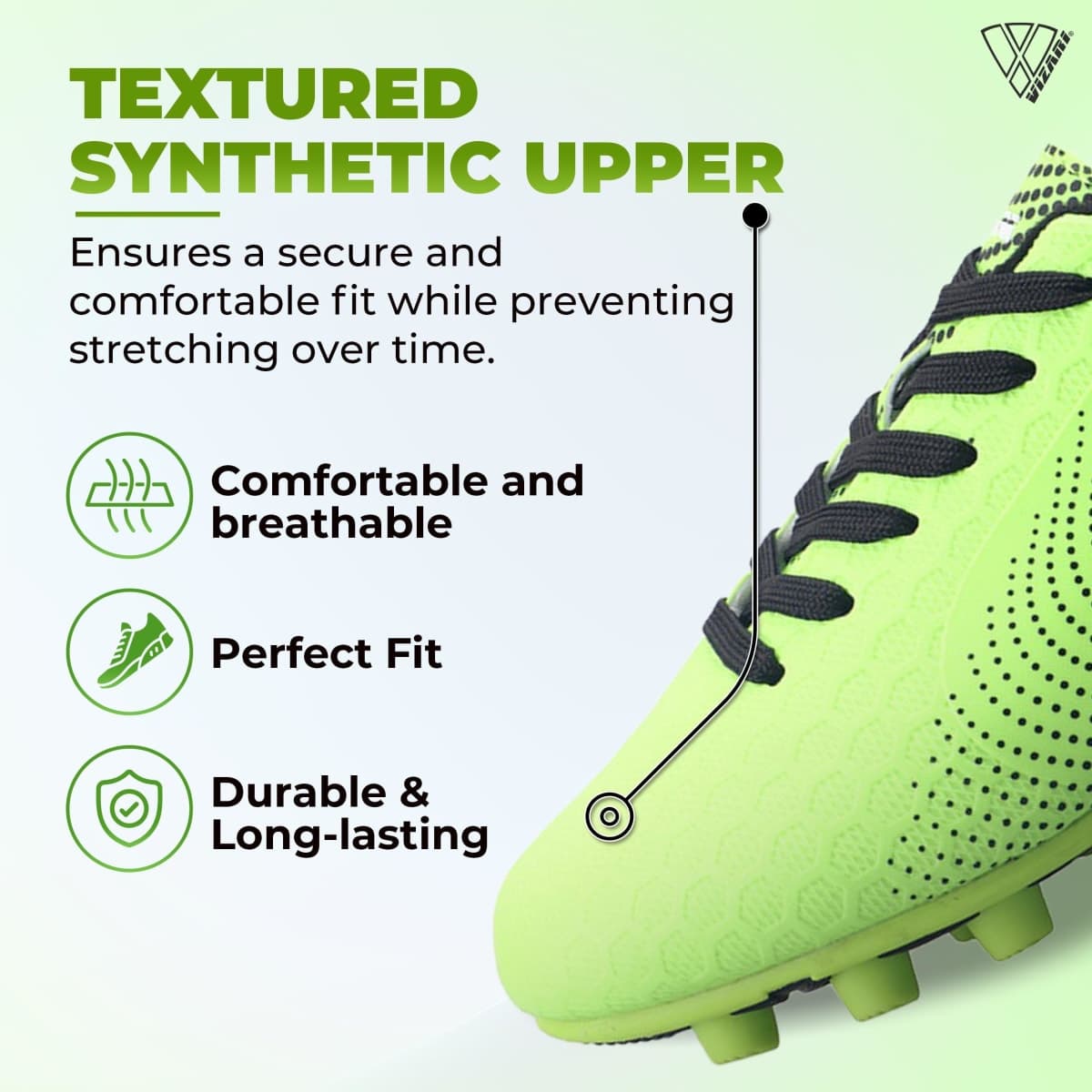 Vizari Stealth Boys Girls Soccer Cleats | Youth Firm Ground Athletic Outdoor Football Shoes for Toddler, Little Kid, Big Kid | Lightweight & Durable Green/Black thumbnail 4