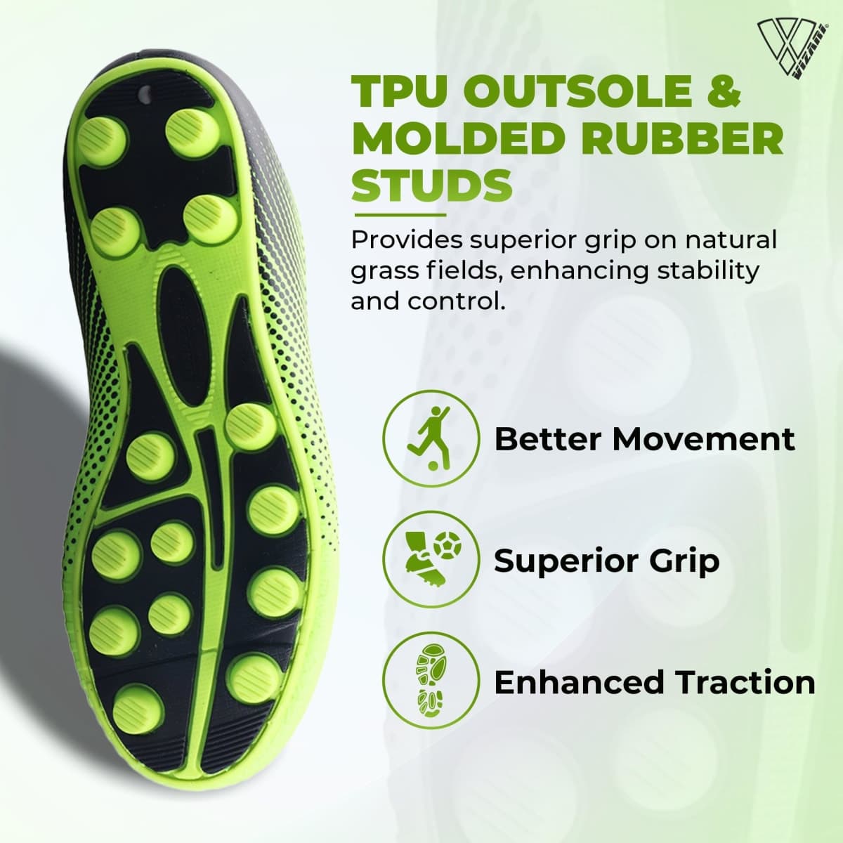 Vizari Stealth Boys Girls Soccer Cleats | Youth Firm Ground Athletic Outdoor Football Shoes for Toddler, Little Kid, Big Kid | Lightweight & Durable Green/Black thumbnail 5