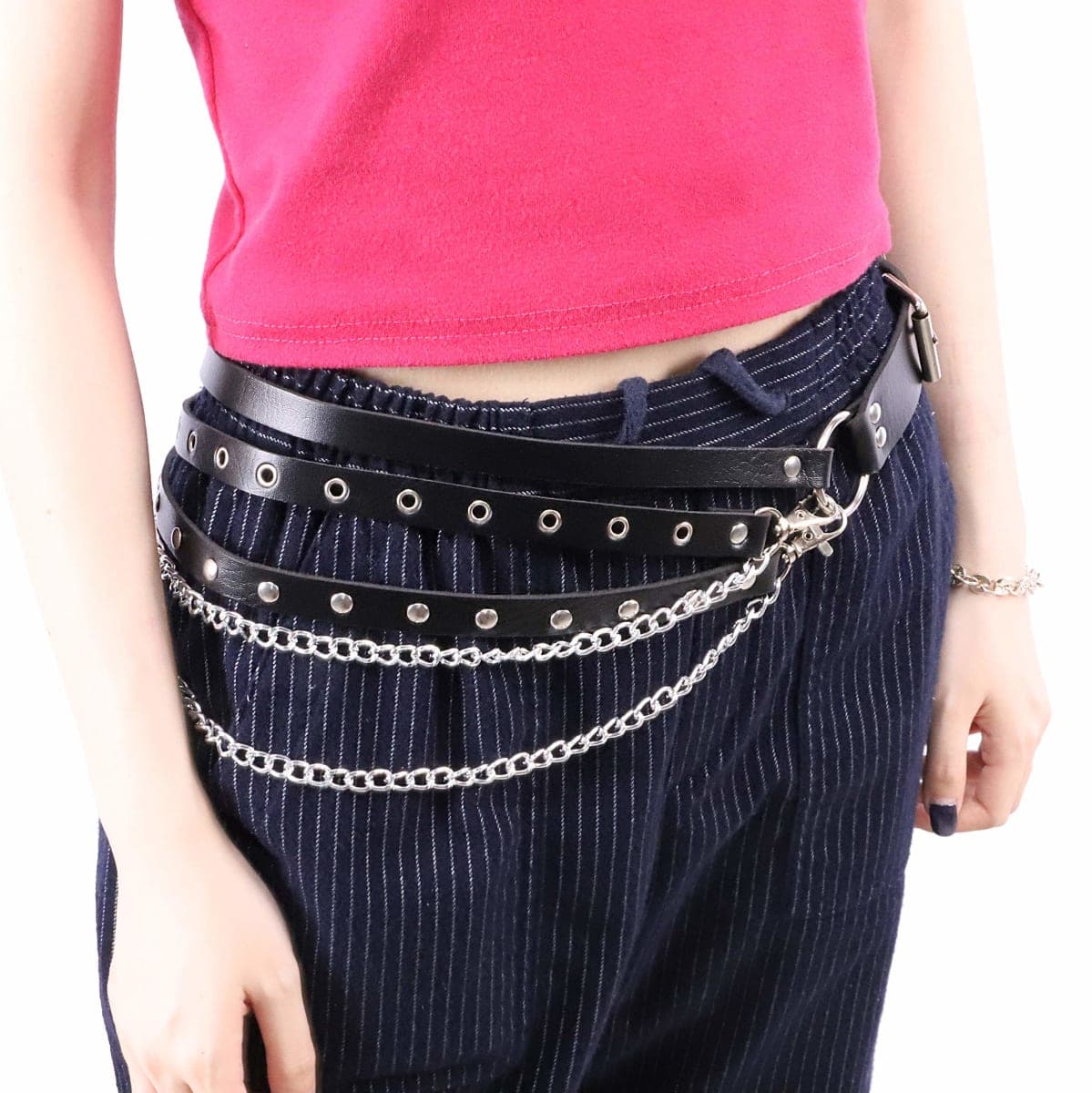MILAKOO Women's Body Chain Belt Leather Gothic Punk Waist Black Chains Belt Adjustable, 2: Length:38.5", Length:38.5" thumbnail 4