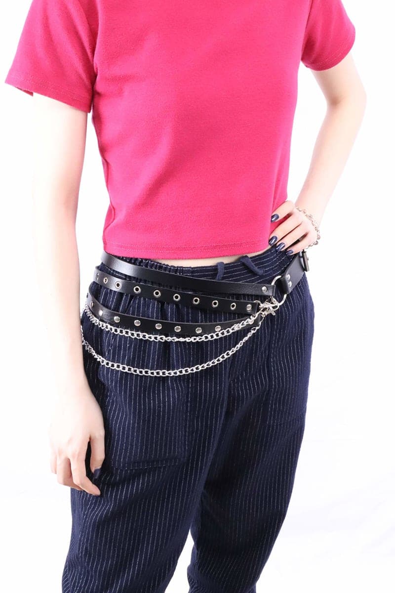MILAKOO Women's Body Chain Belt Leather Gothic Punk Waist Black Chains Belt Adjustable, 2: Length:38.5", Length:38.5" thumbnail 5